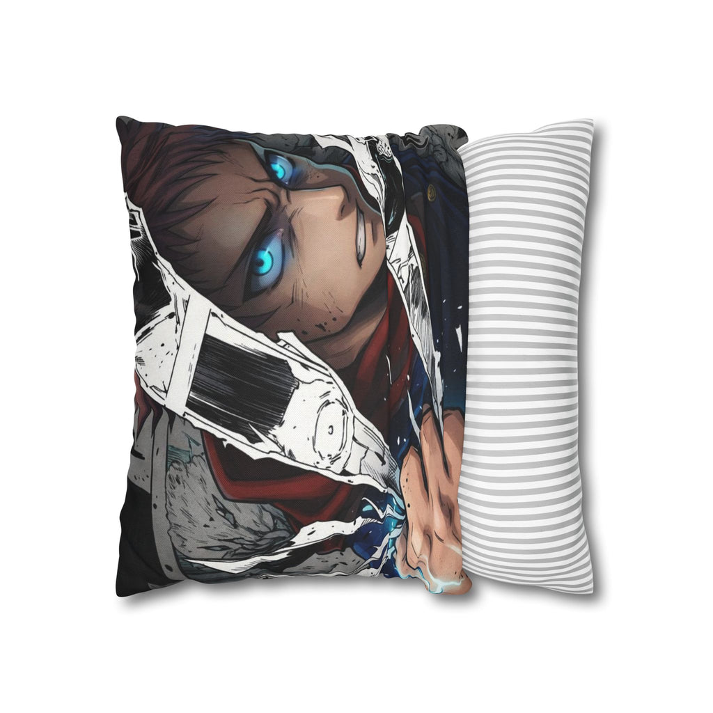 Angry Anime Warrior Spun Polyester Square Pillowcase | Blue Glowing Eyes