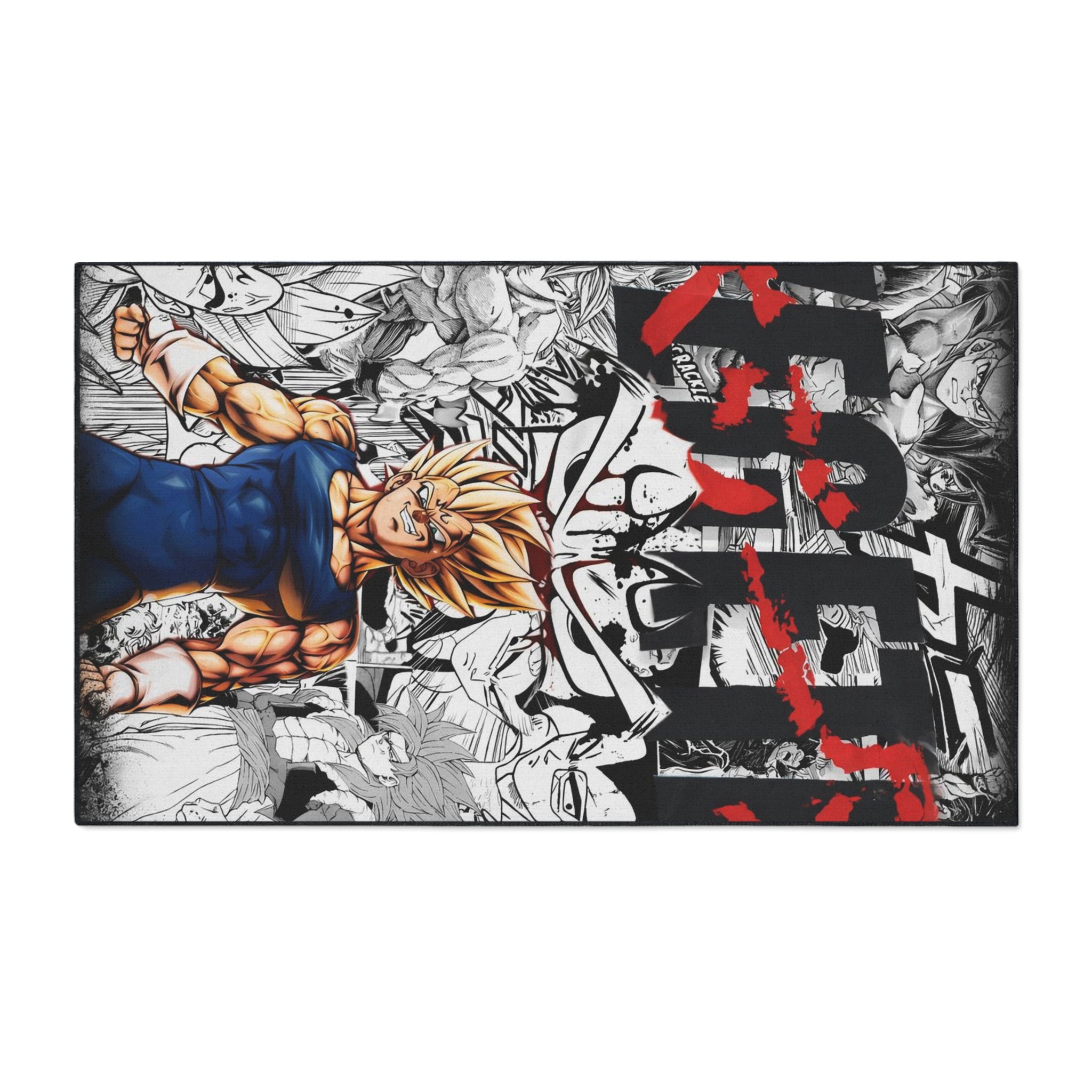 Super Saiyan Anime Warrior Heavy Duty Floor Mat | Manga Collage, Red Kanji