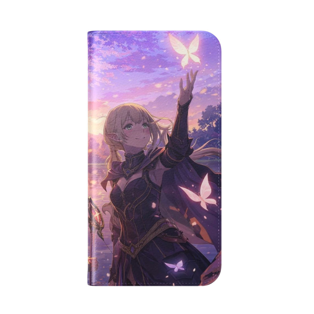 Anime Landscape Flip Phone Case — Fantasy Sunset Genshin-Style Wallet Cover