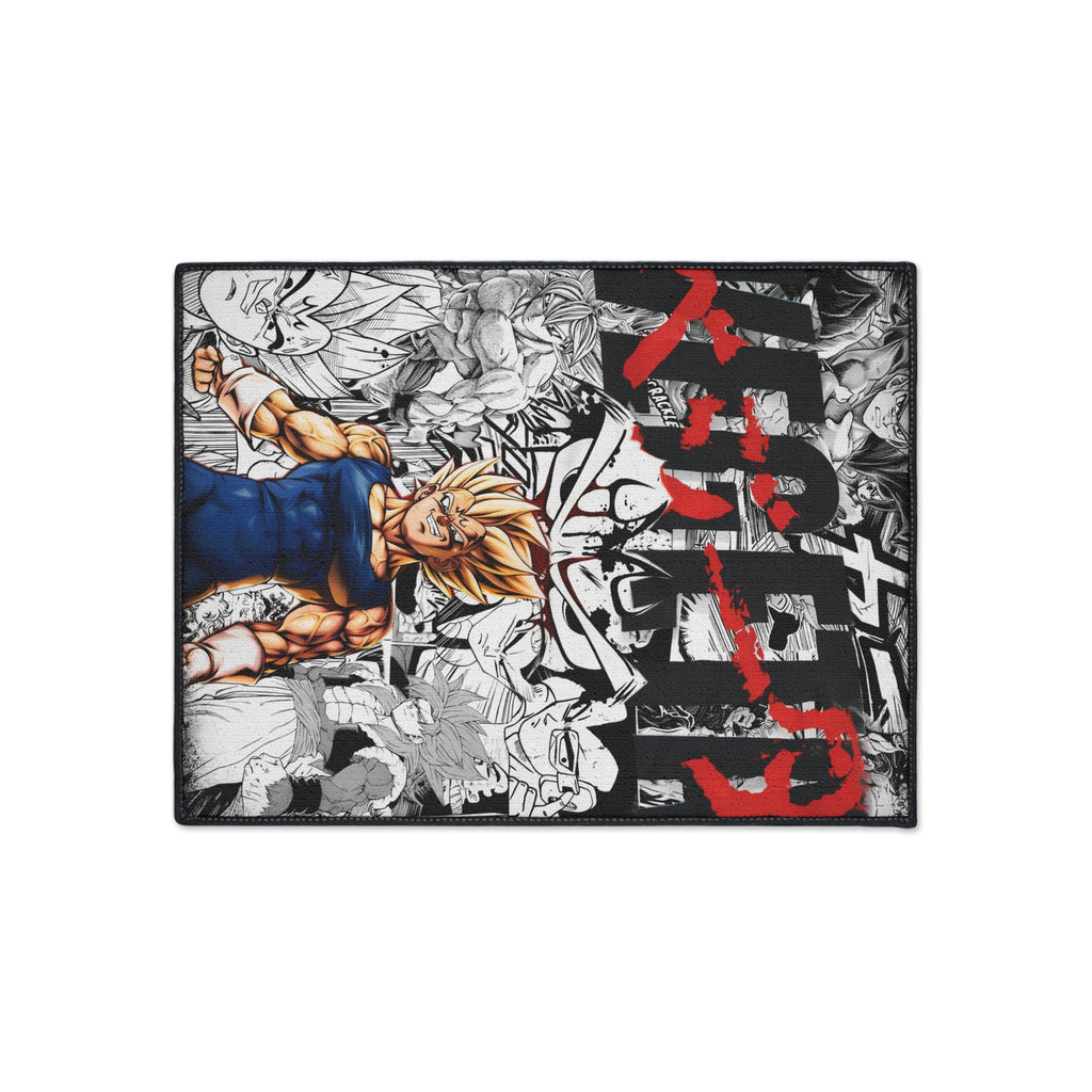 Super Saiyan Anime Warrior Heavy Duty Floor Mat | Manga Collage, Red Kanji