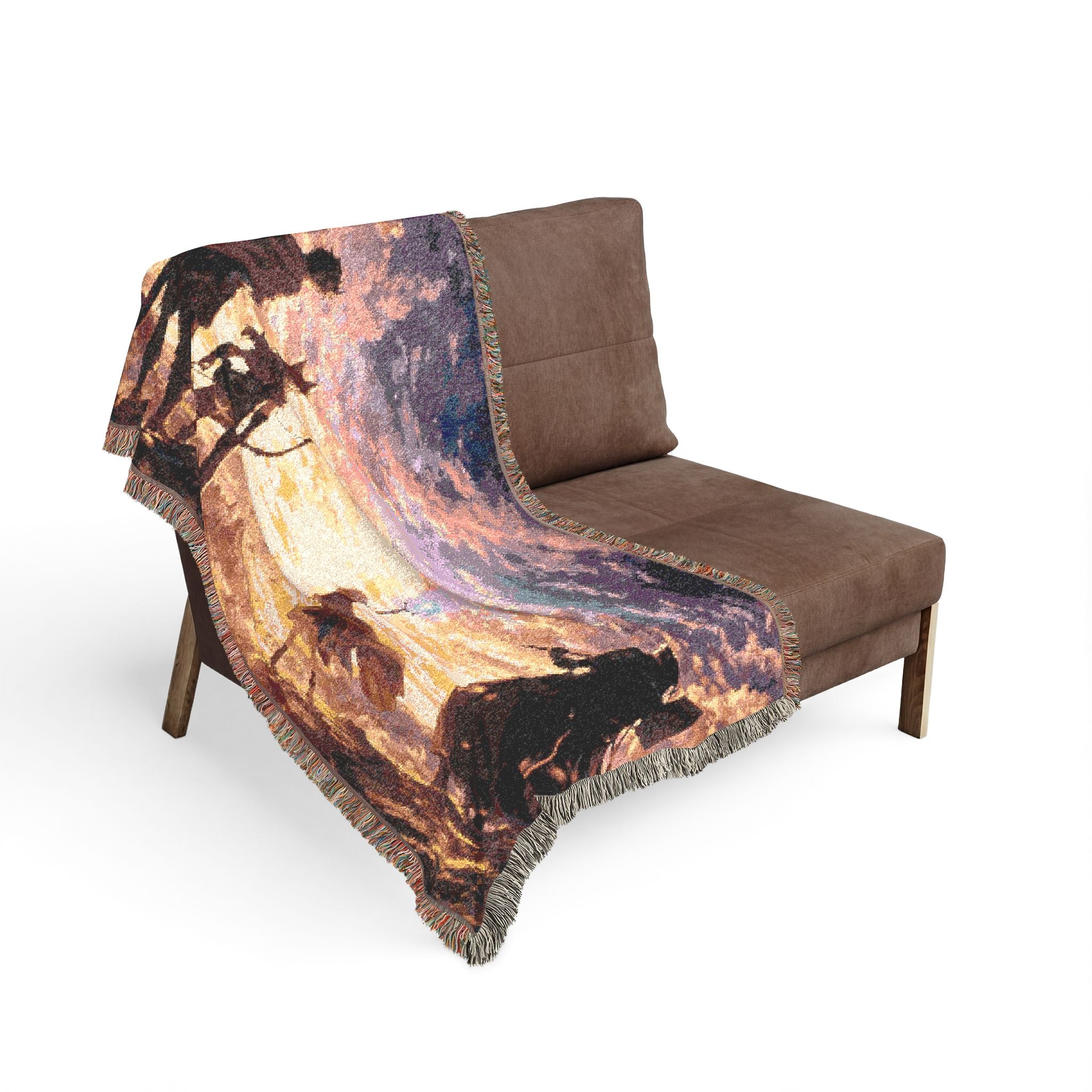 Sunset Anime Silhouettes Woven Blanket | Pixel Art Sunset Scene