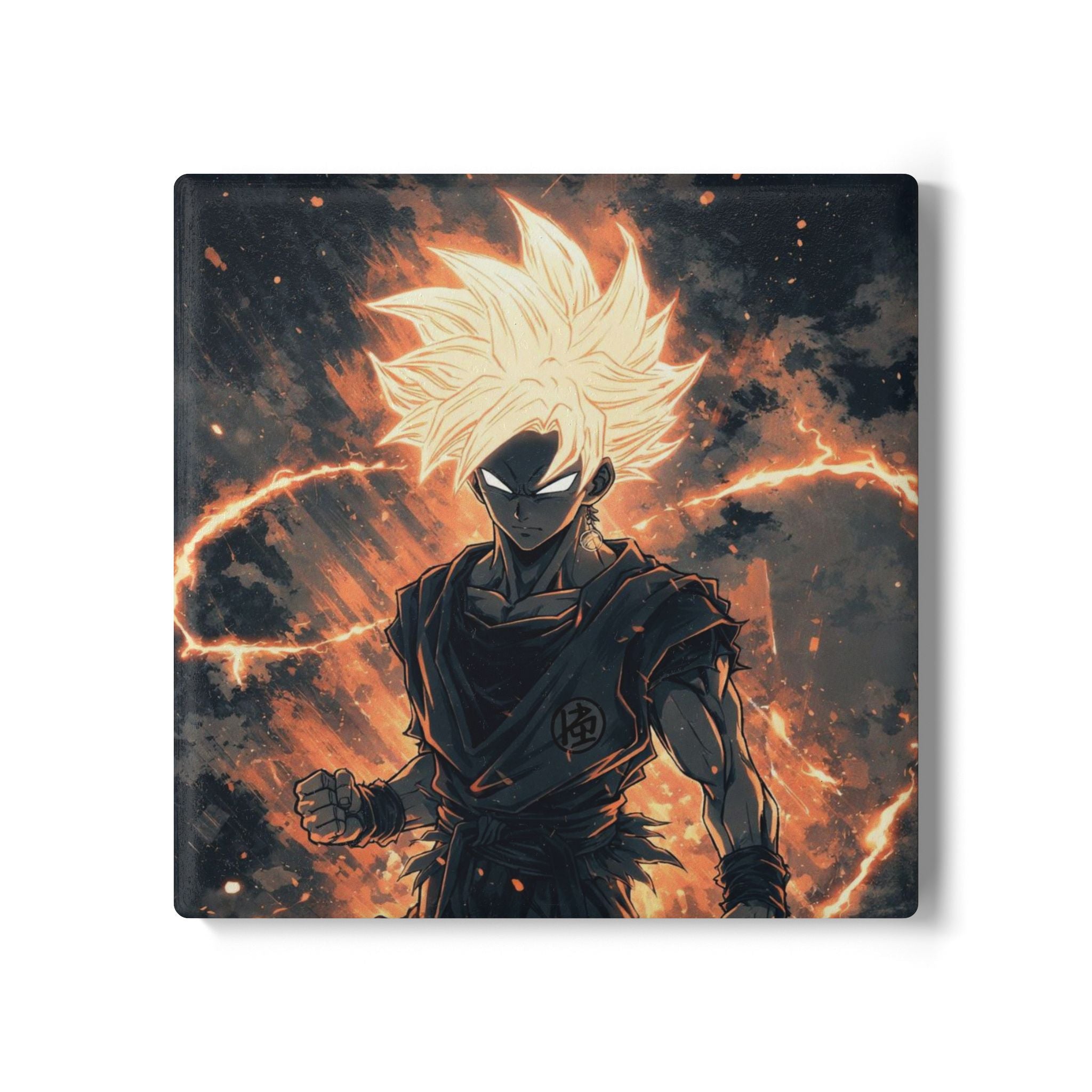 Super Saiyan Warrior Ceramic Coaster | Anime Power, Lightning Aura