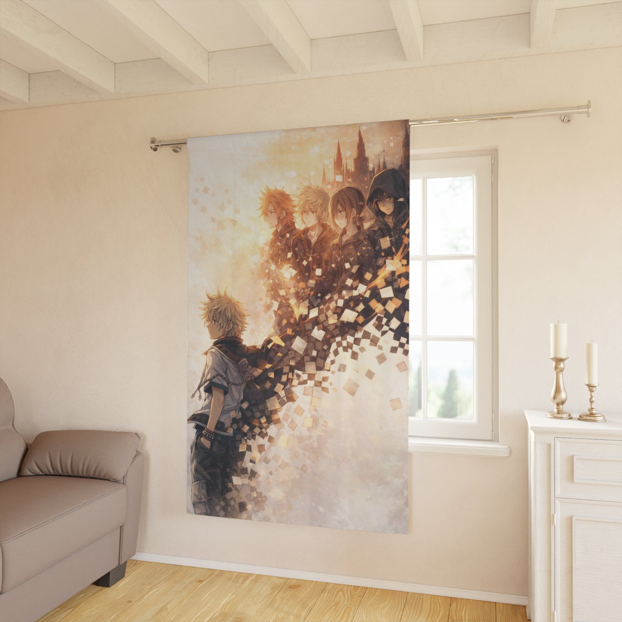 Anime Characters Window Curtain | Anime Game Scene Tapestry