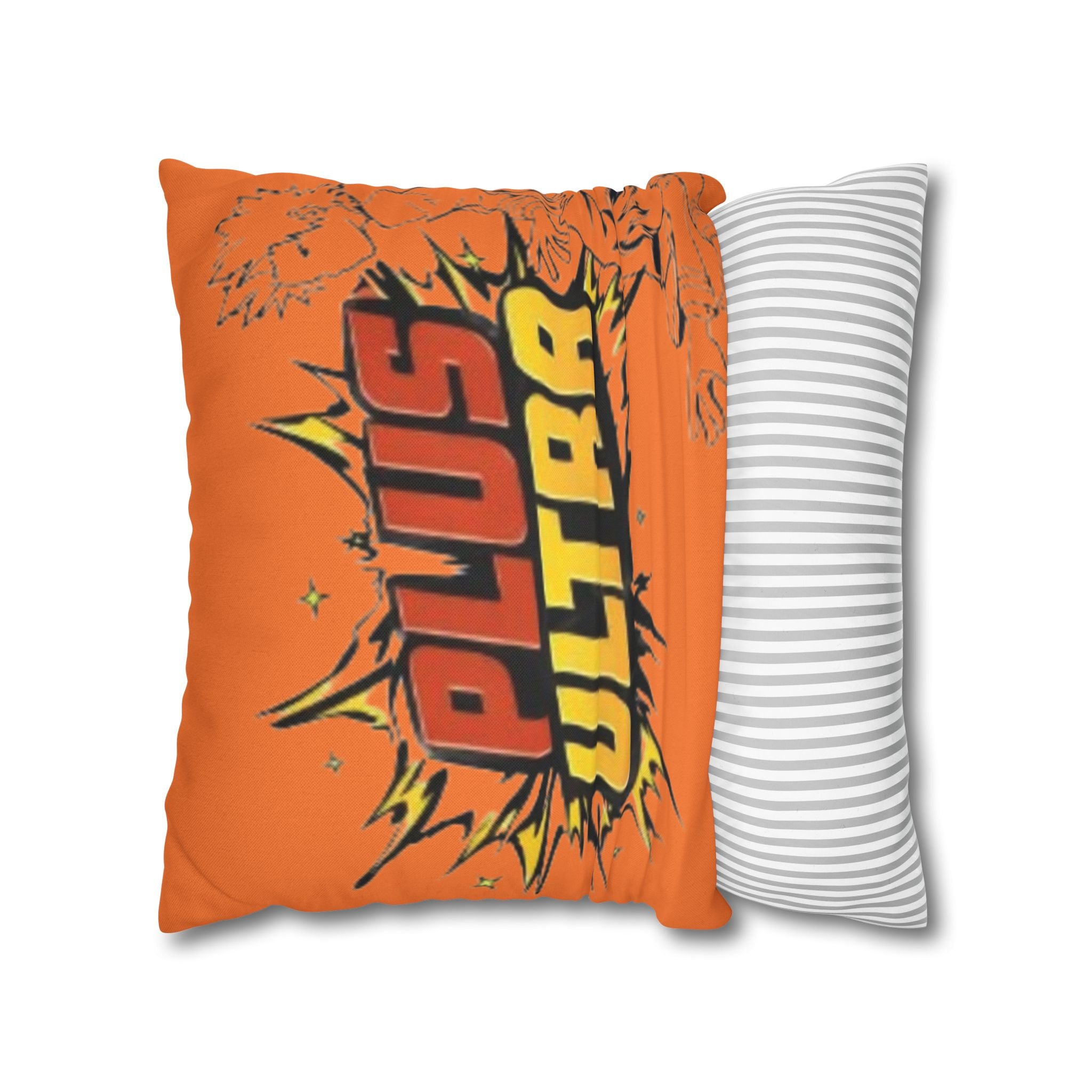Plus Ultra Pillowcase | Comic Pop Art Typography, Orange Square Pillow