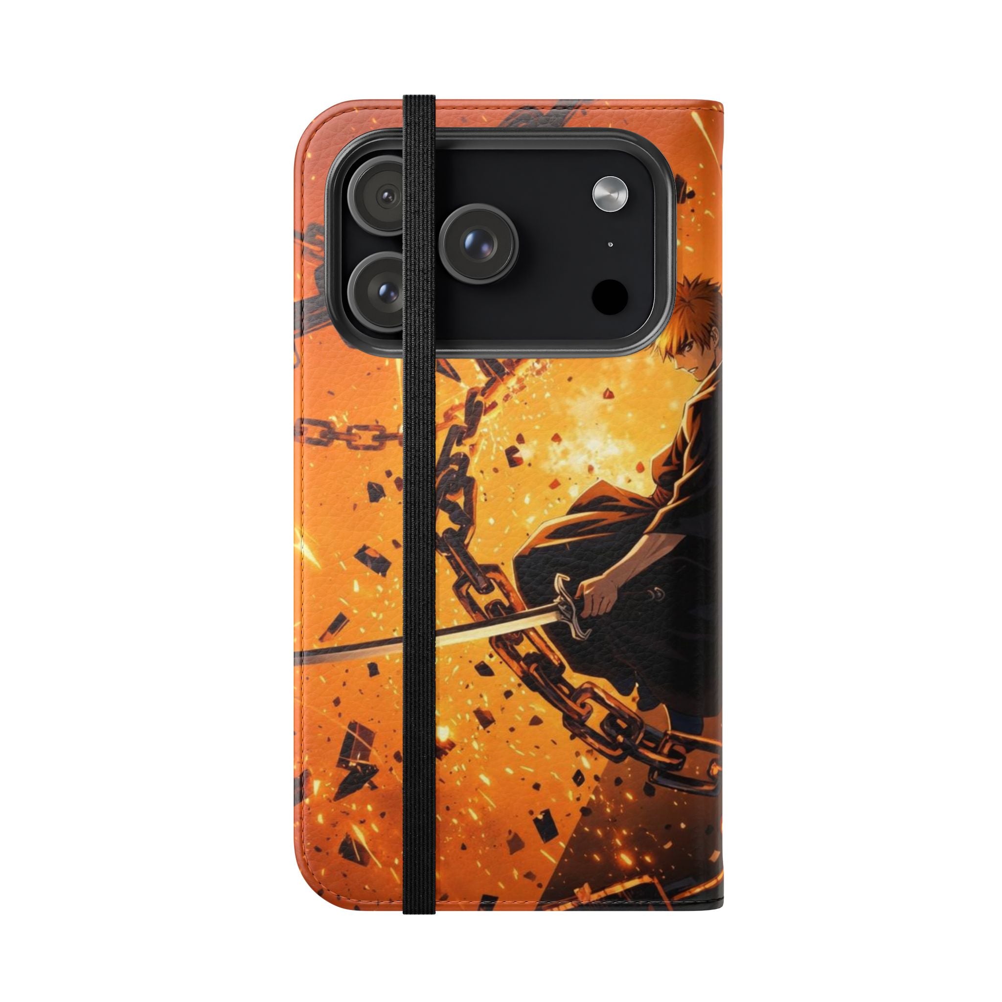 Samurai Flame Illustration Flip Phone Case - Magnetic Wallet Cover