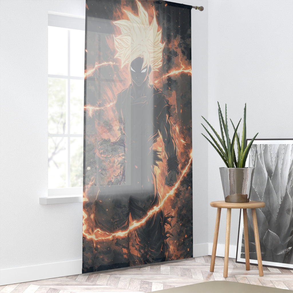 Flaming Superpowered Silhouette Window Curtain | Anime Energy Scene
