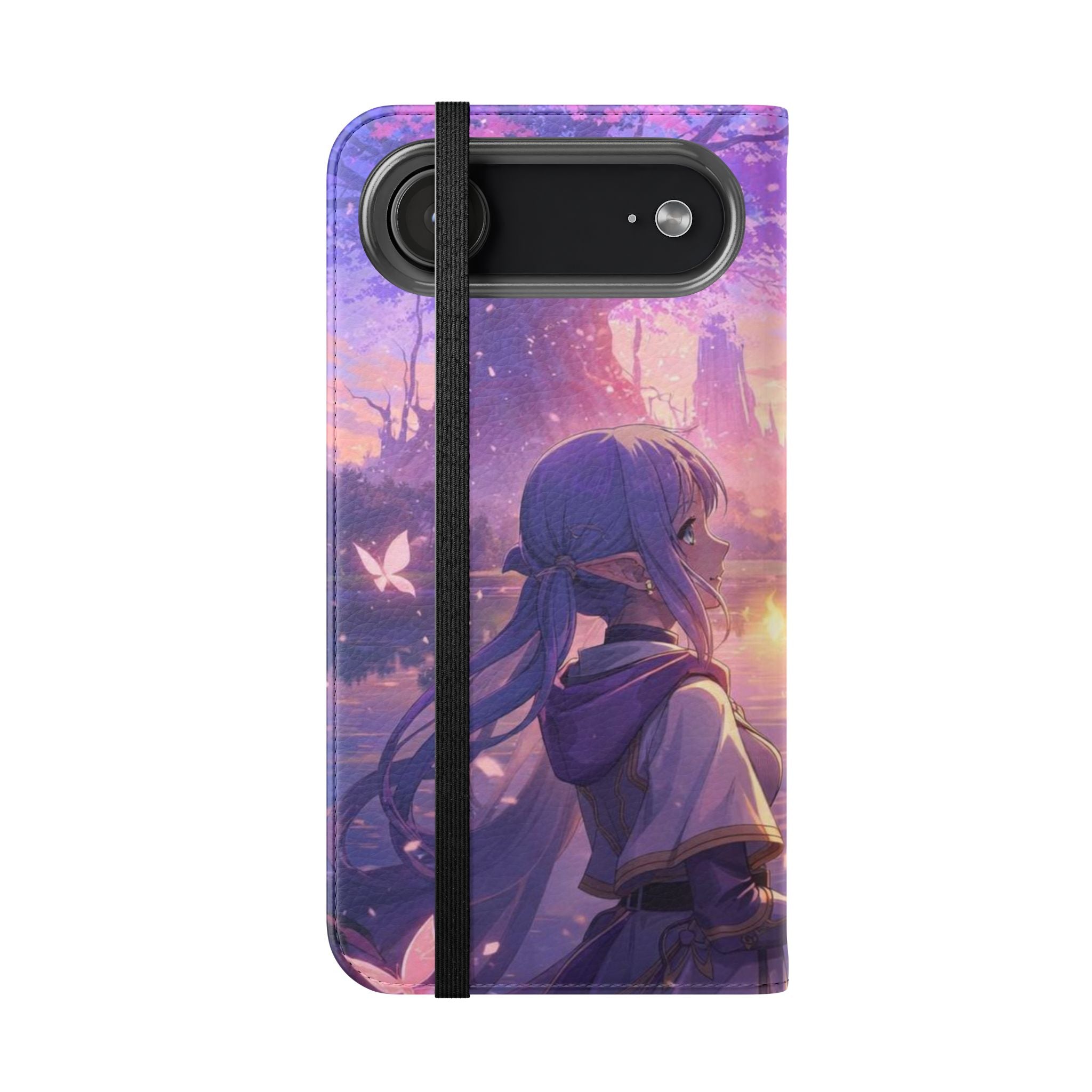 Anime Landscape Flip Phone Case — Fantasy Sunset Genshin-Style Wallet Cover