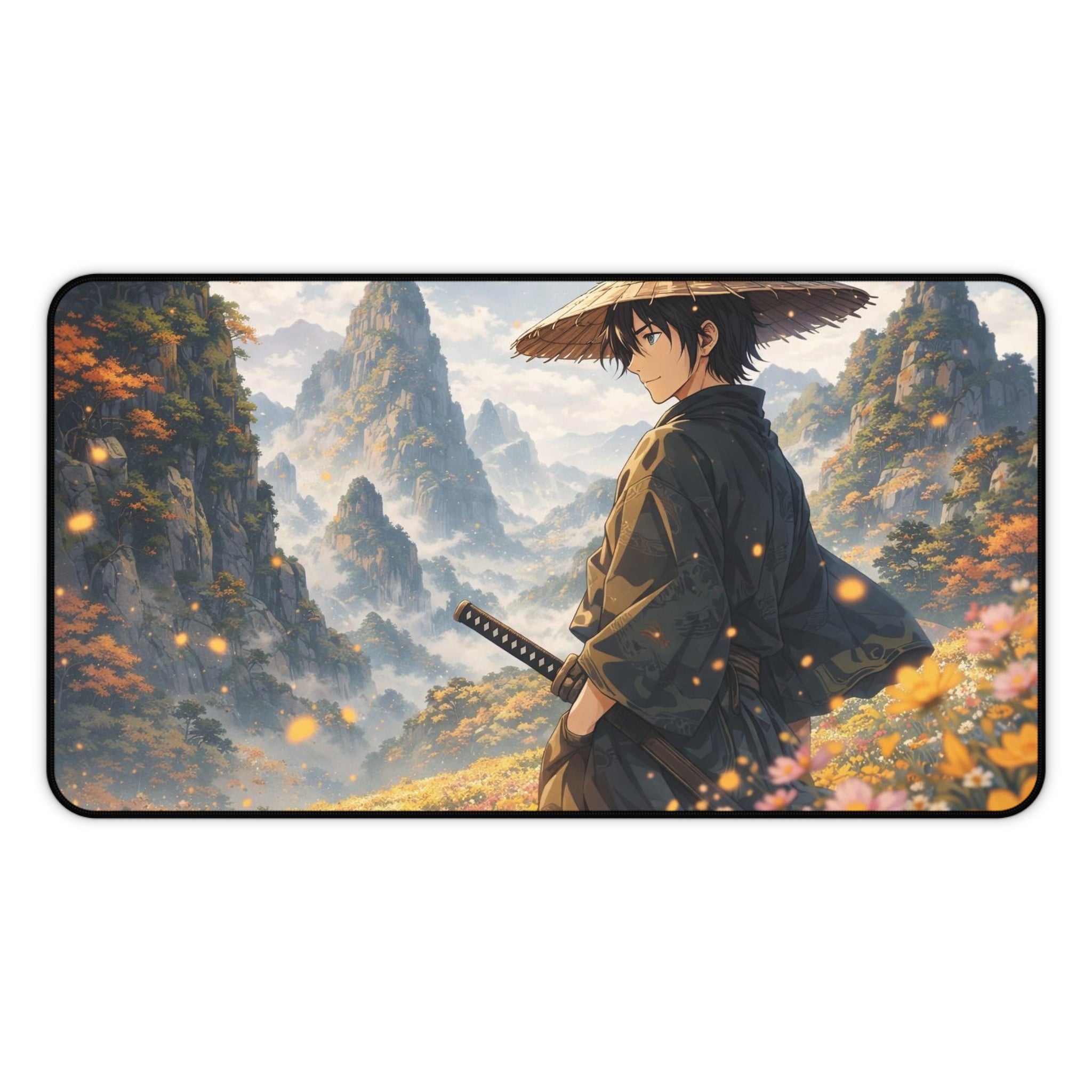 Samurai Landscape Desk Mat — Autumn Mountain Gaming & Work Mouse Pad