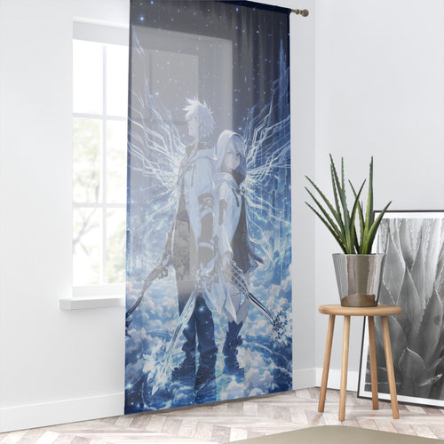 Anime Angel Warriors Window Curtain – Ethereal Sky Battle Scene