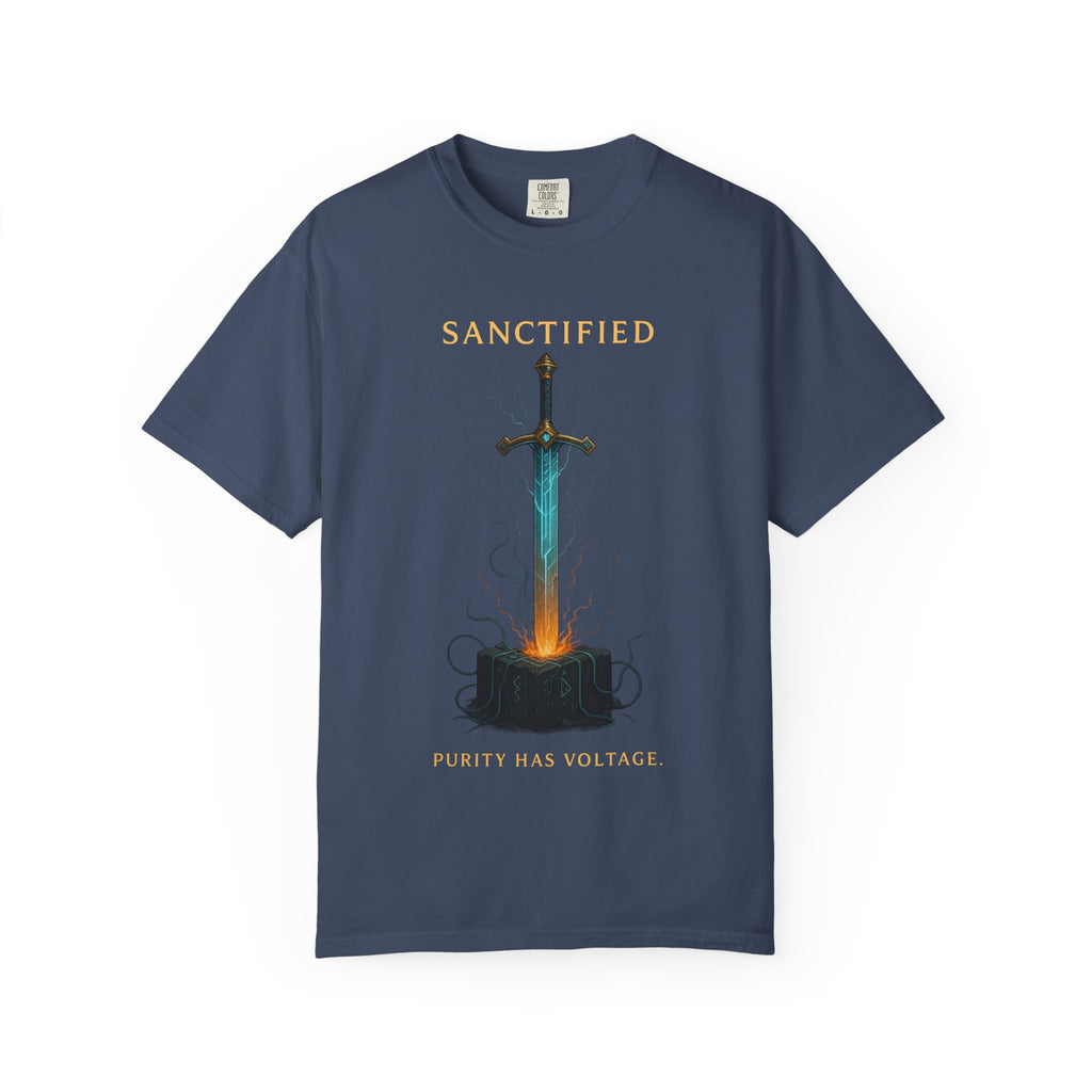 Sanctified Sword Unisex Garment-Dyed T-shirt, Vintage Style Tee, Unique Gift for Gamers & Fantasy Lovers, Spiritual Fashion, Everyday Wear