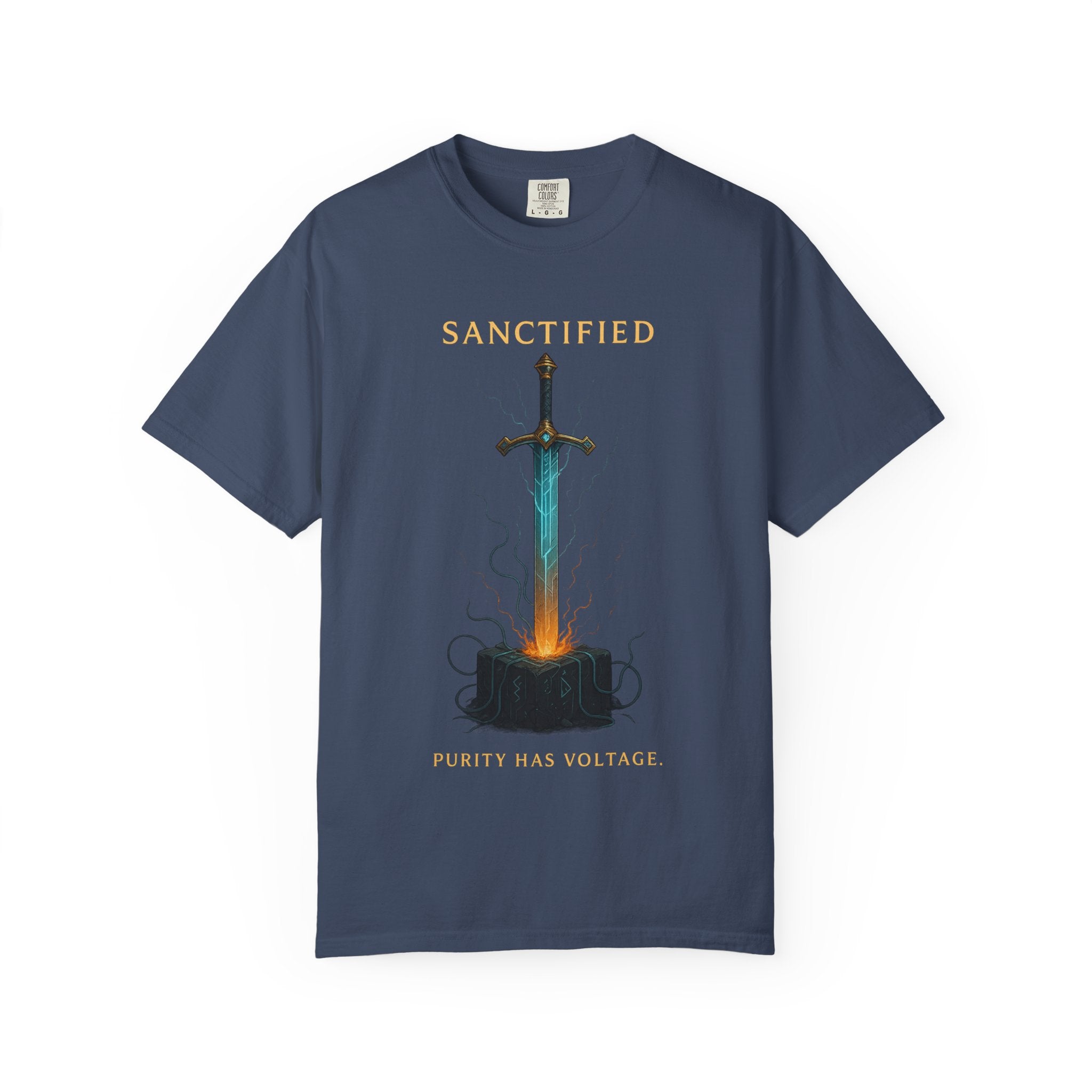 Sanctified Sword Unisex Garment-Dyed T-shirt, Vintage Style Tee, Unique Gift for Gamers & Fantasy Lovers, Spiritual Fashion, Everyday Wear