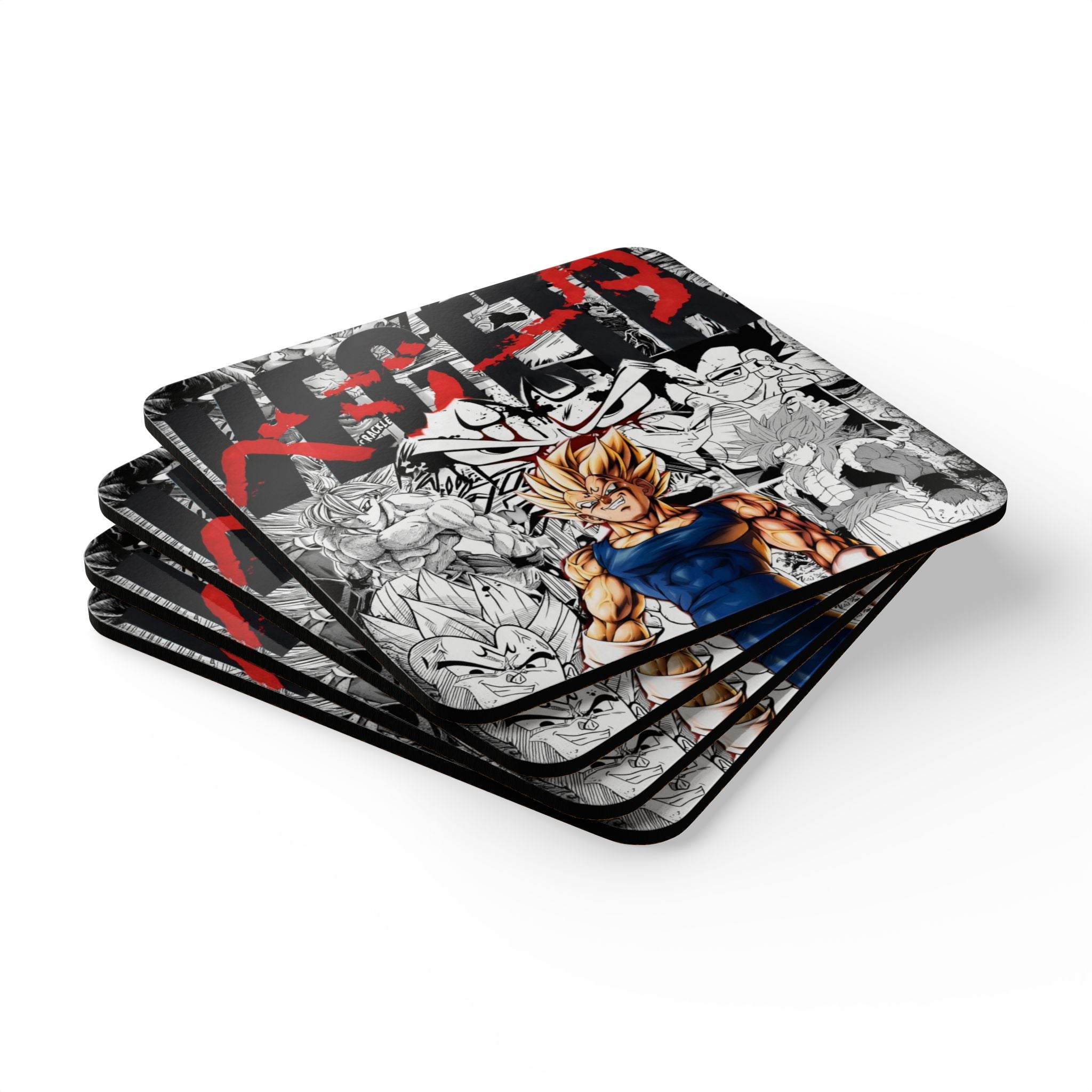 Super Saiyan Anime Character Corkwood Coasters | Dragon Fighter Collage