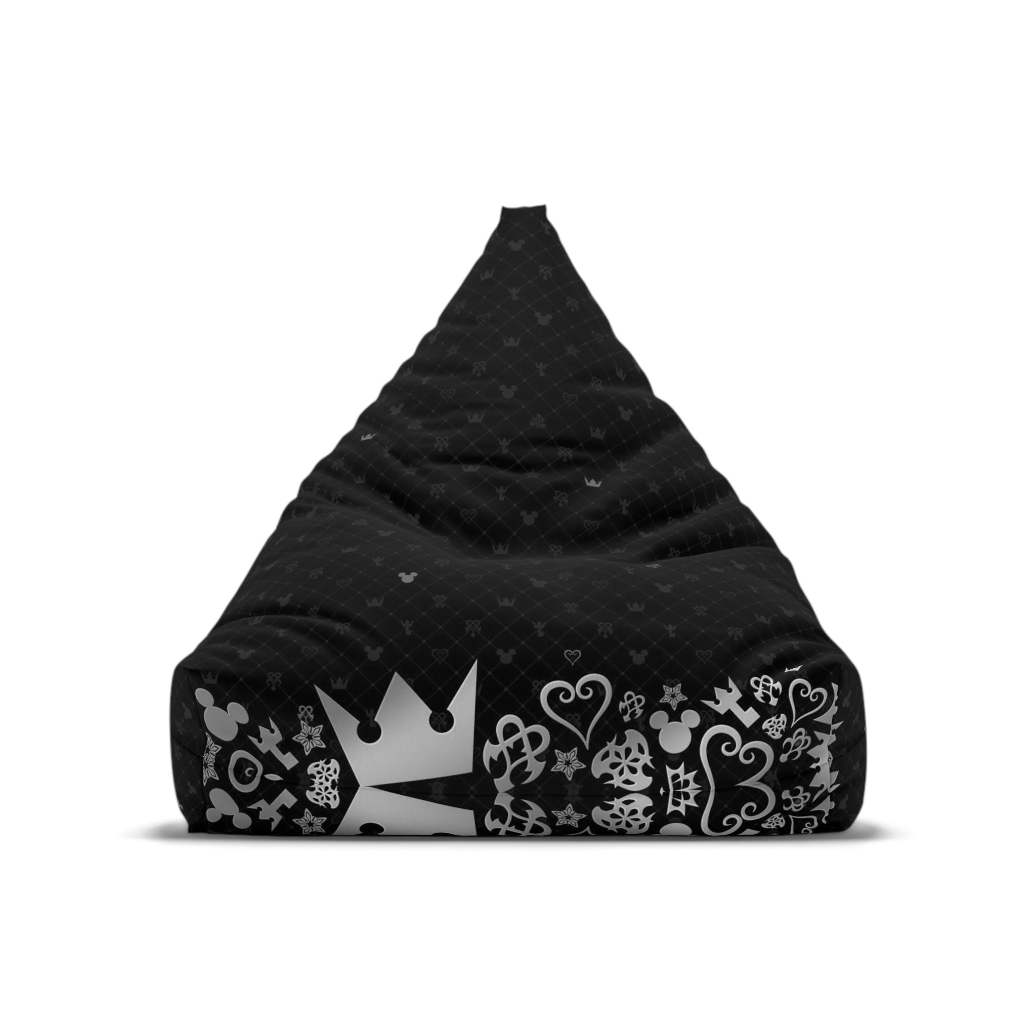 Black Crown Pattern Bean Bag Chair Cover | Floral Hearts Monogram Print