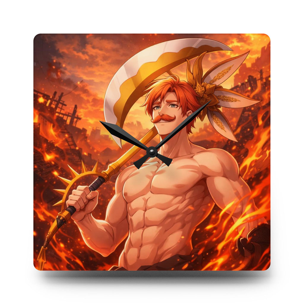 Flaming Pirate Warrior Acrylic Wall Clock — Anime Beach Hero Decor