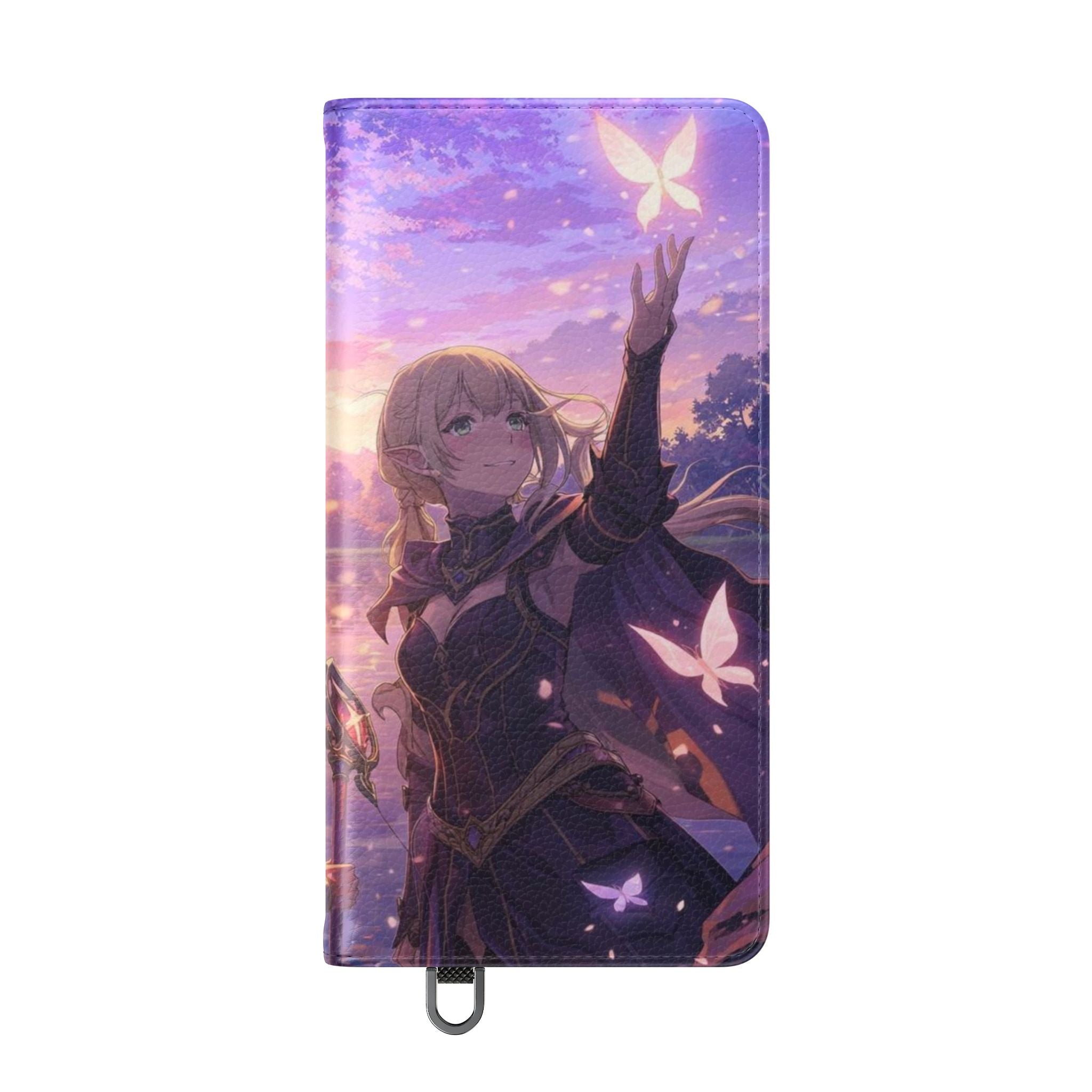 Anime Landscape Flip Phone Case — Fantasy Sunset Genshin-Style Wallet Cover