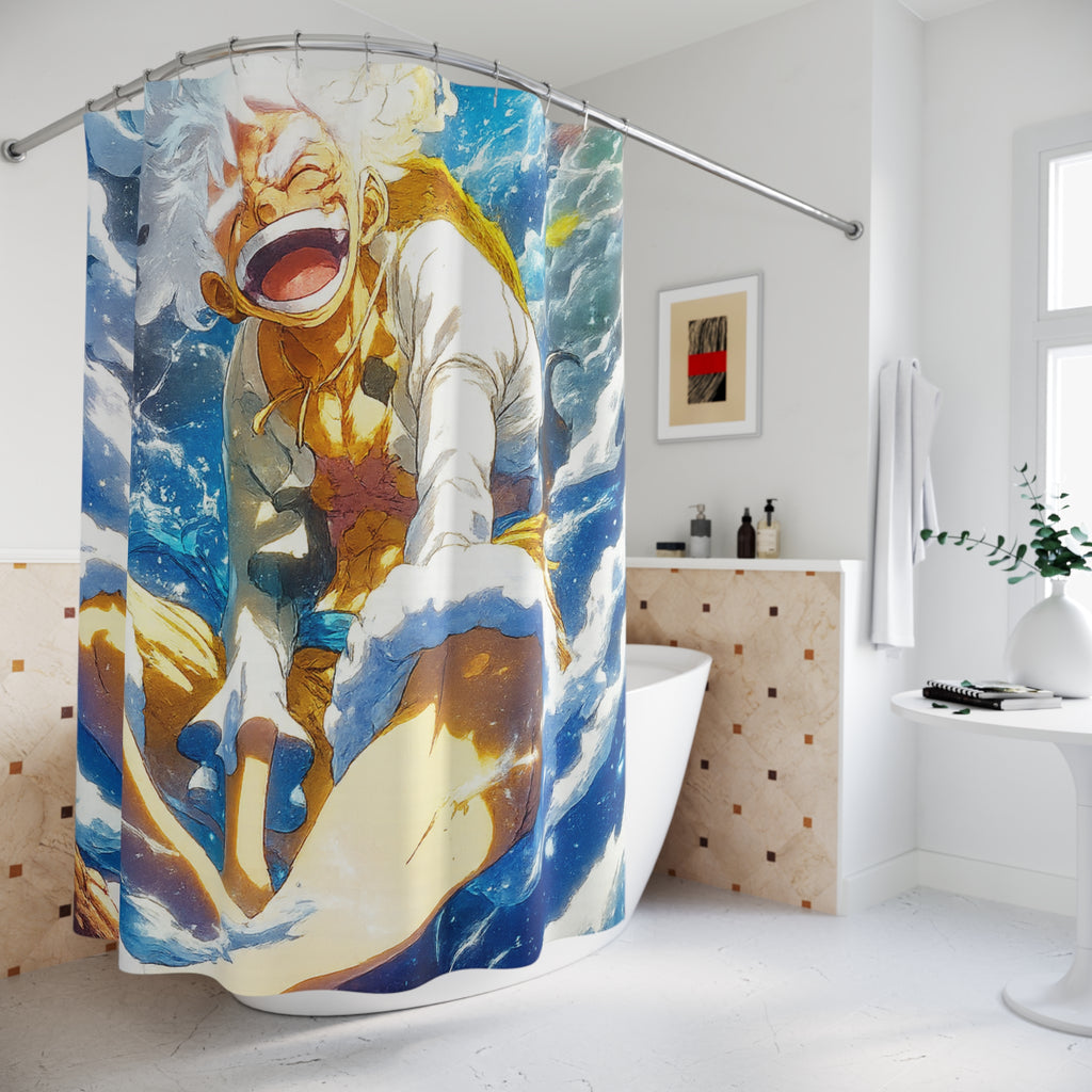 Laughing Pirate Captain shower curtain | anime ocean wave bathroom decor