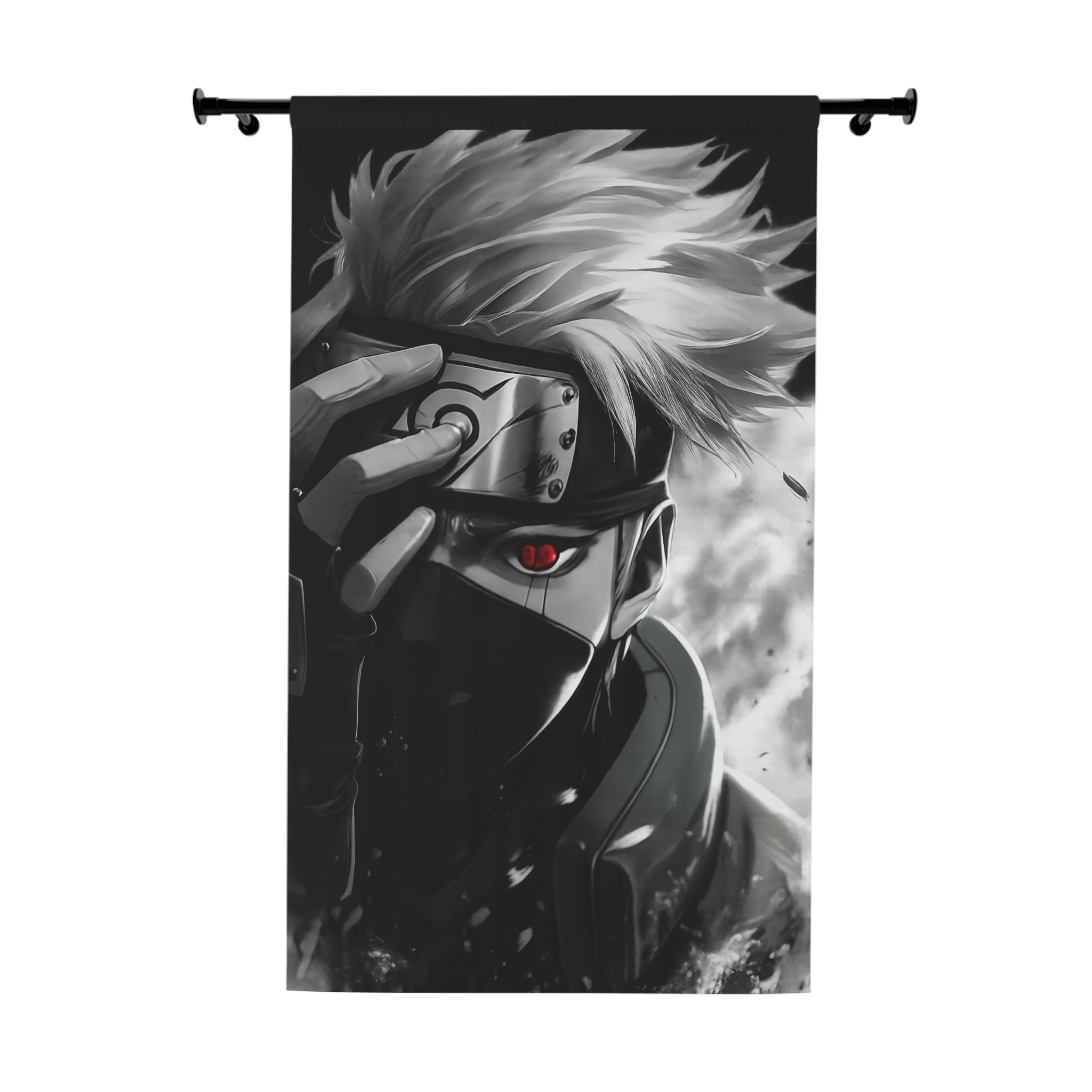 Masked Ninja Character Window Curtain | Anime Style, Red Eye, Black White
