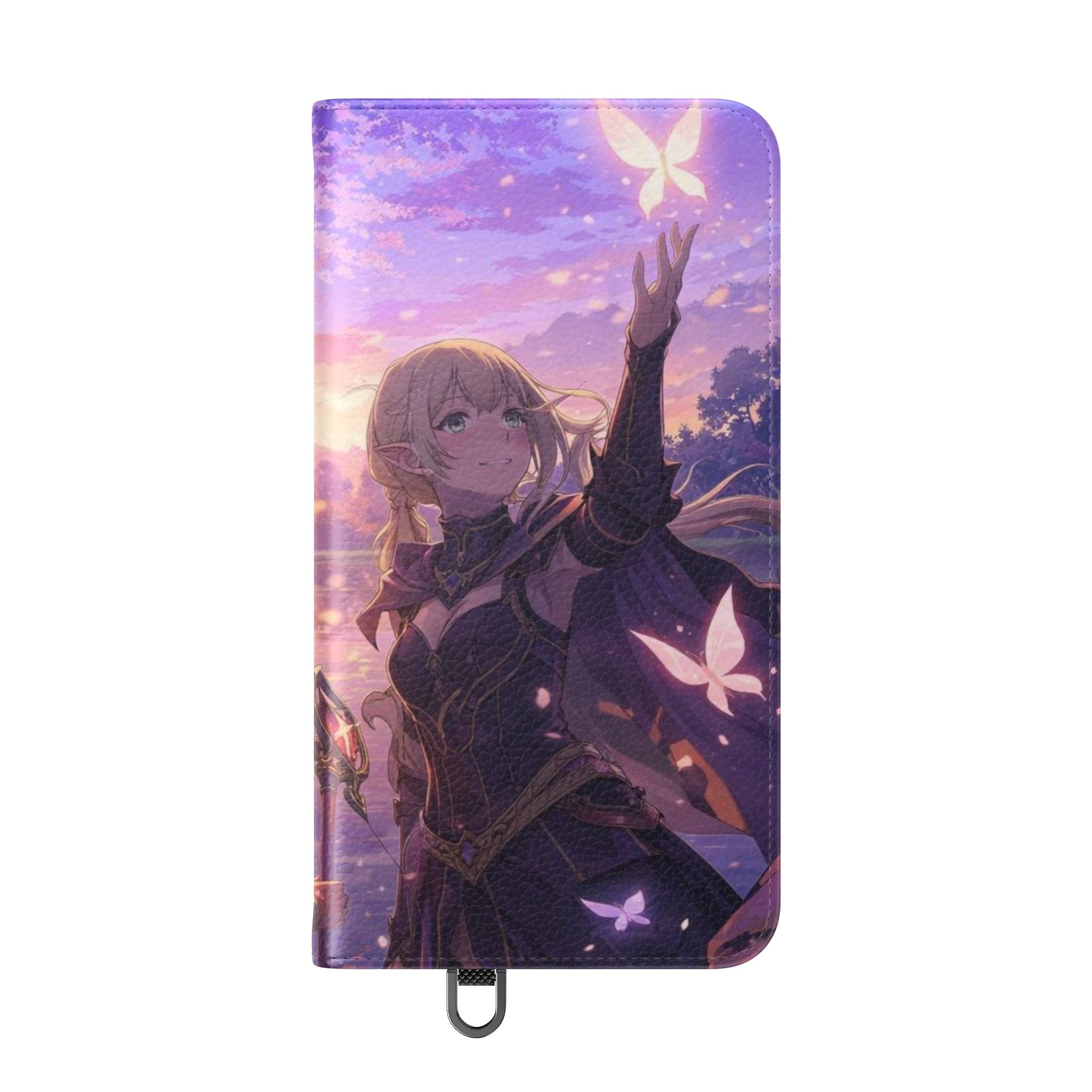 Anime Landscape Flip Phone Case — Fantasy Sunset Genshin-Style Wallet Cover