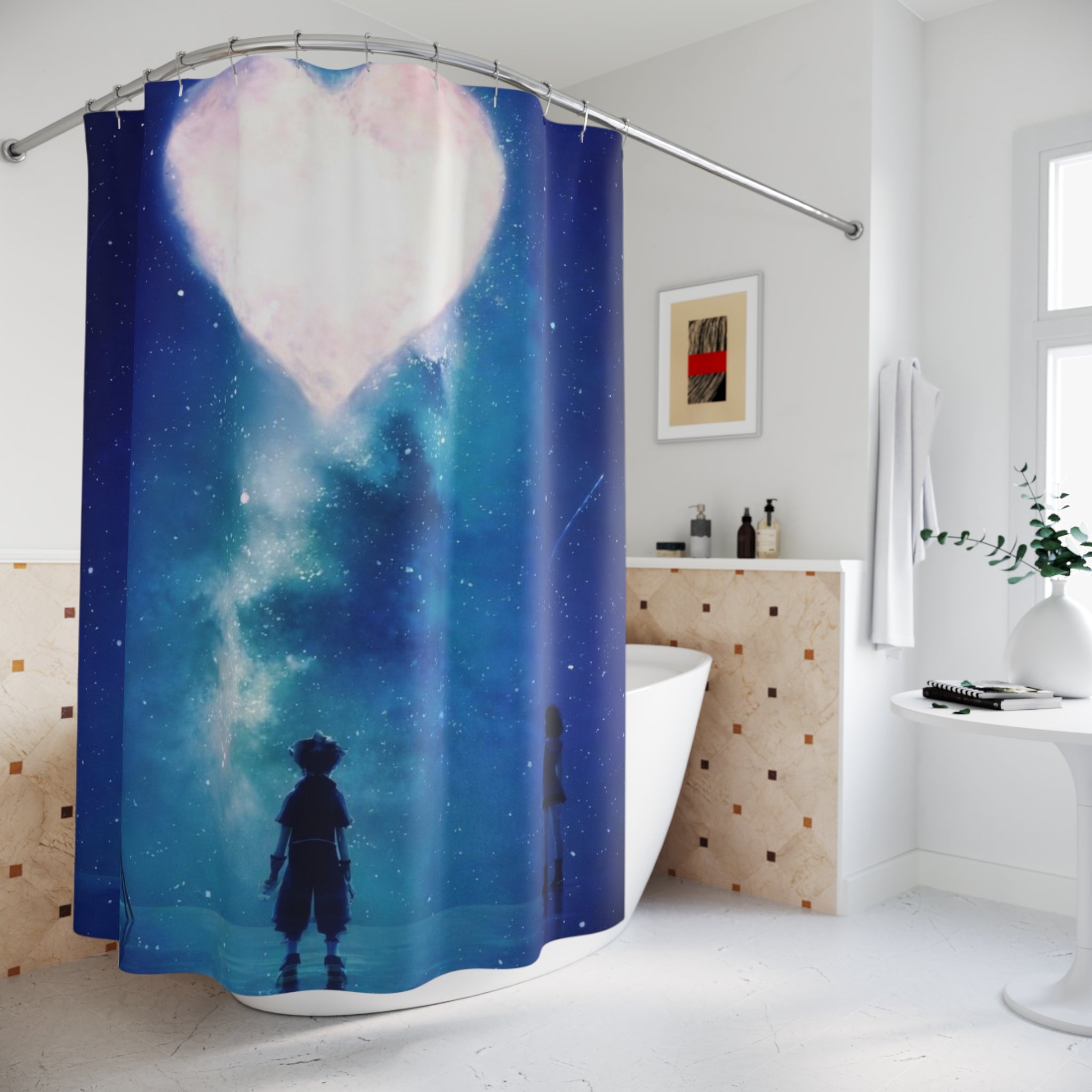 Celestial Heart Nebula Shower Curtain | Starry Night Bathroom