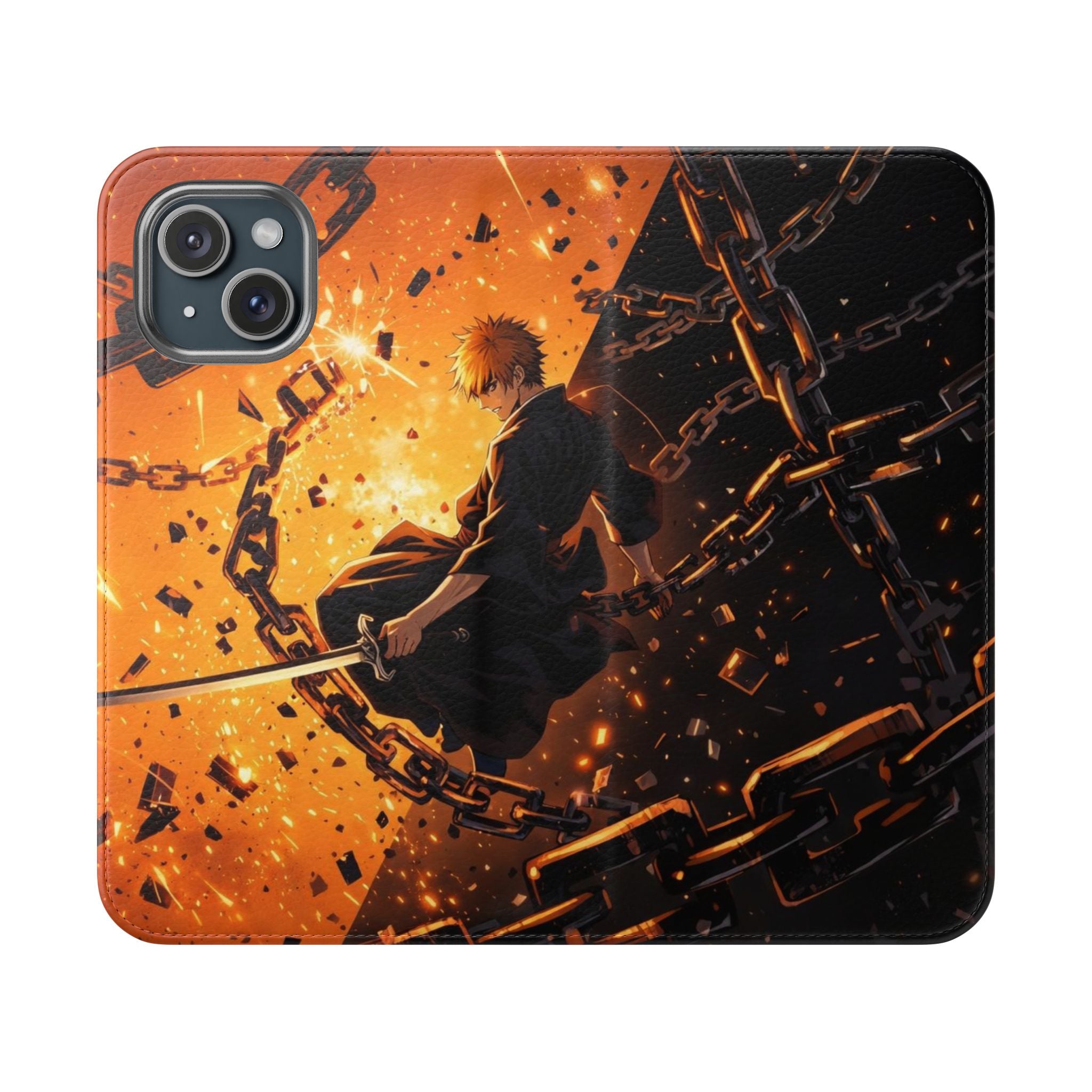 Samurai Flame Illustration Flip Phone Case - Magnetic Wallet Cover
