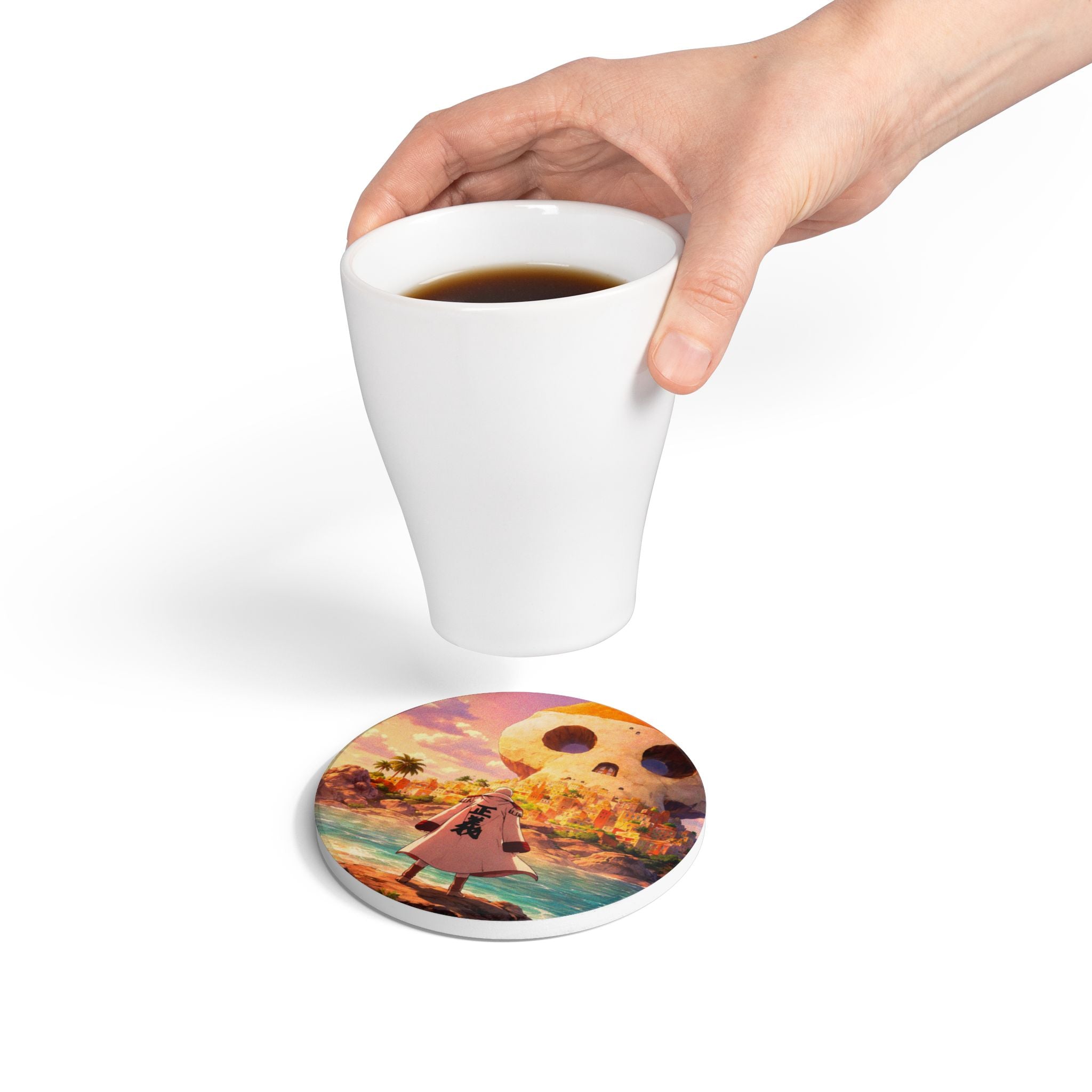 Straw Hat Pirate Cape Skull Island Ceramic Coaster | Anime Scene