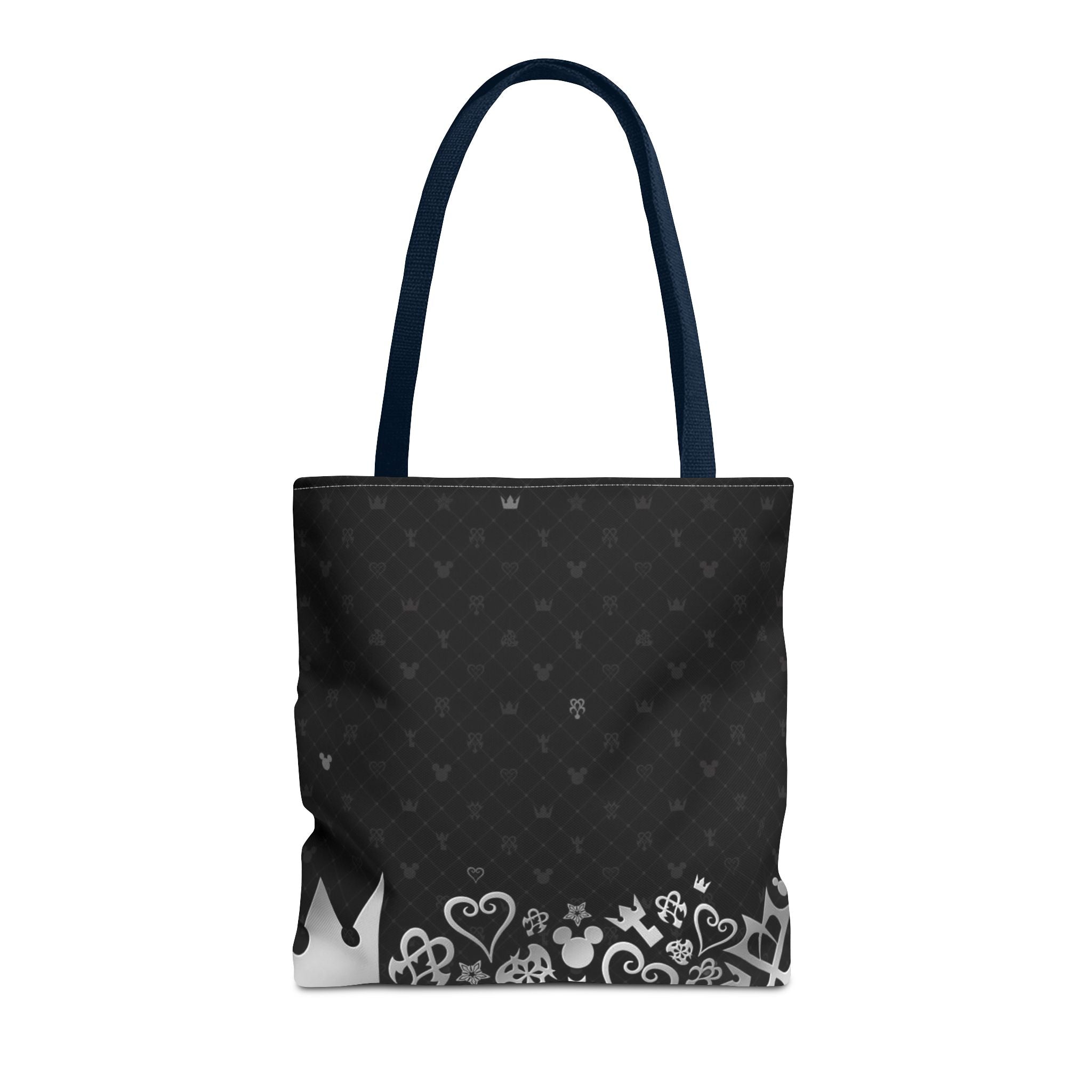 Black Heart Pattern Crown Tote Bag | Floral Border