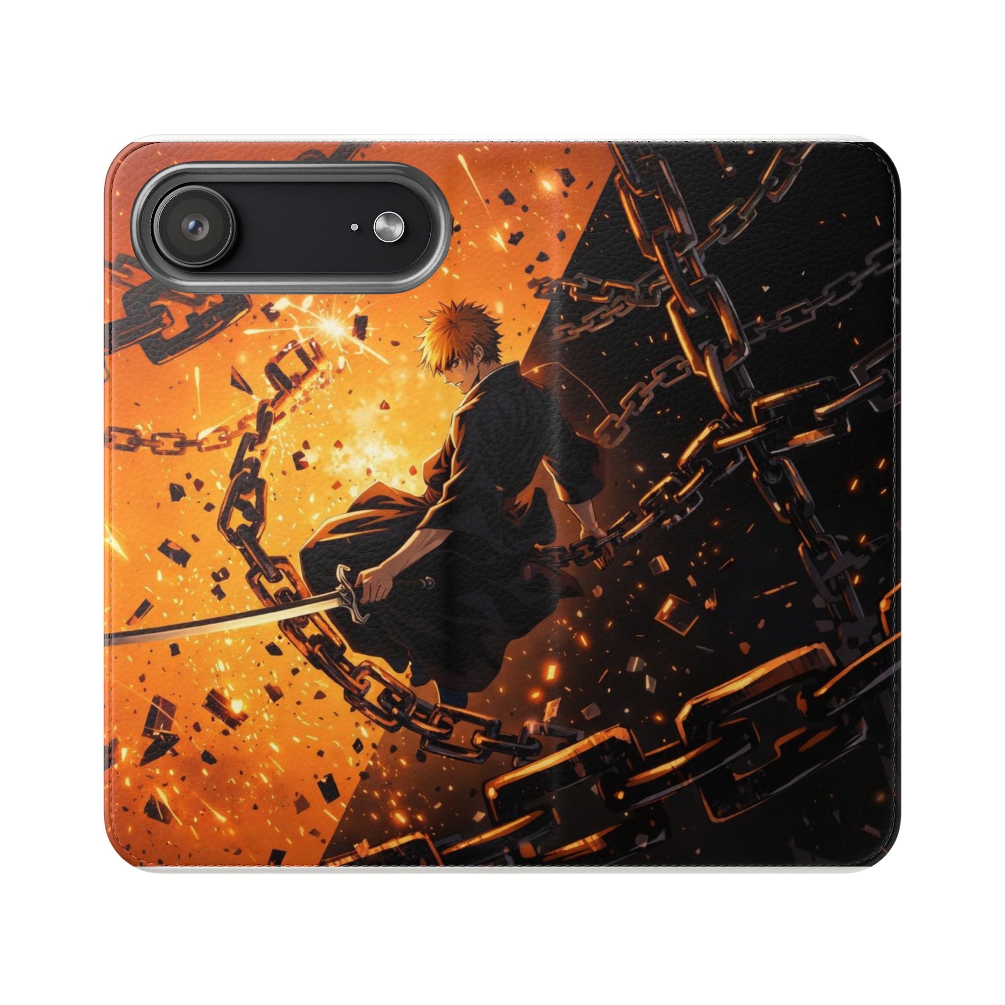 Samurai Flame Illustration Flip Phone Case - Magnetic Wallet Cover