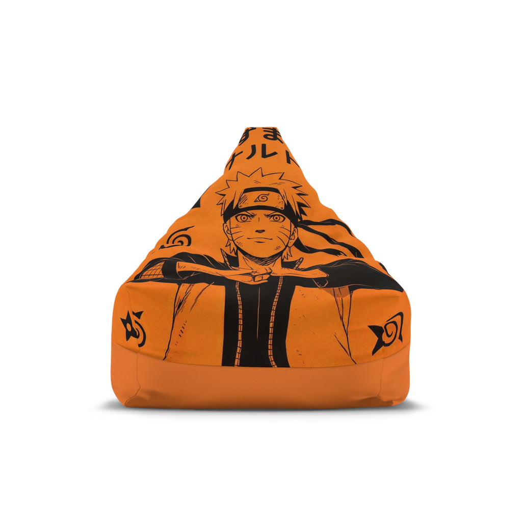 Anime Ninja Illustration Bean Bag Chair Cover | Anime Orange Shuriken Pattern 