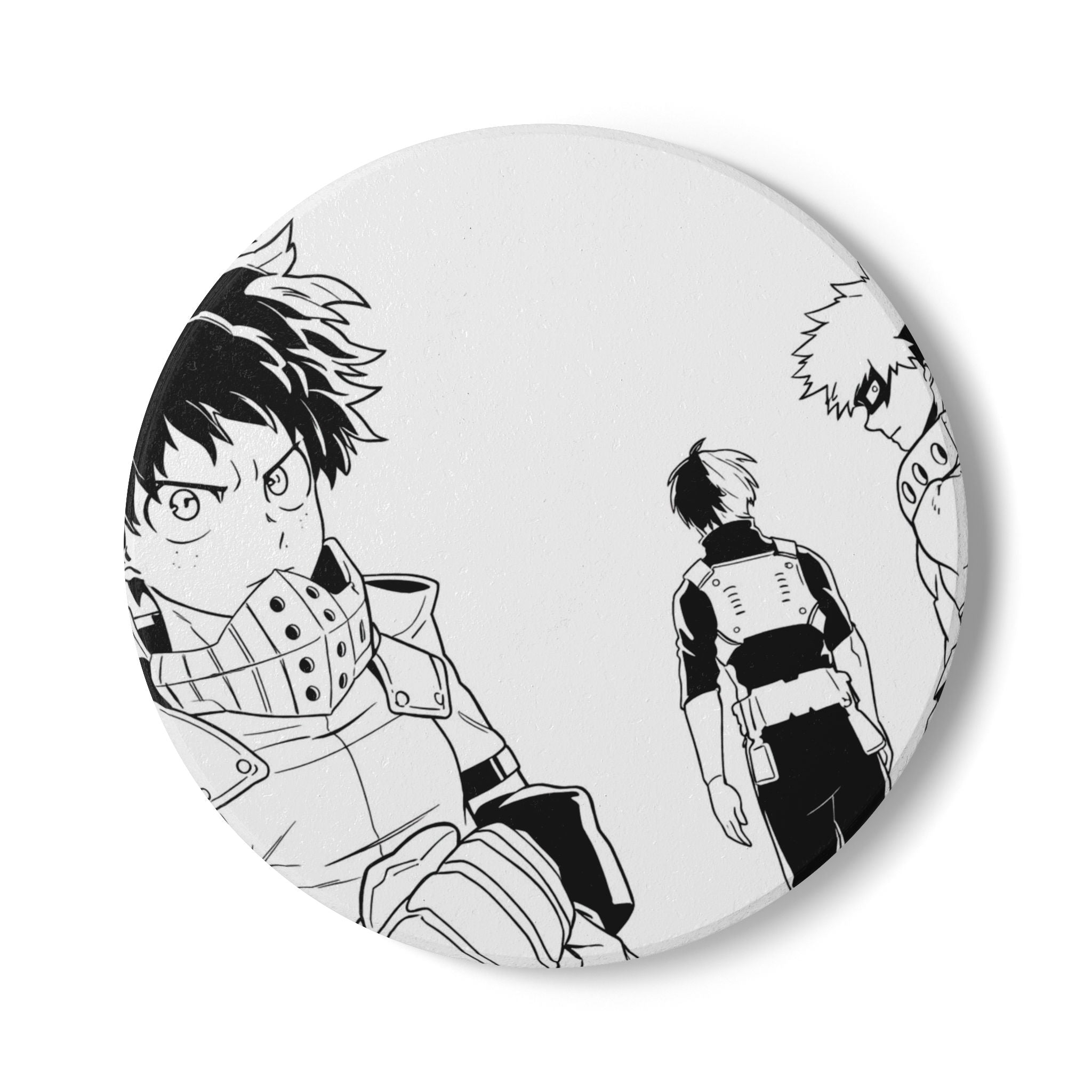 Anime Trio Sketch Ceramic Coaster | Black & White Manga Characters