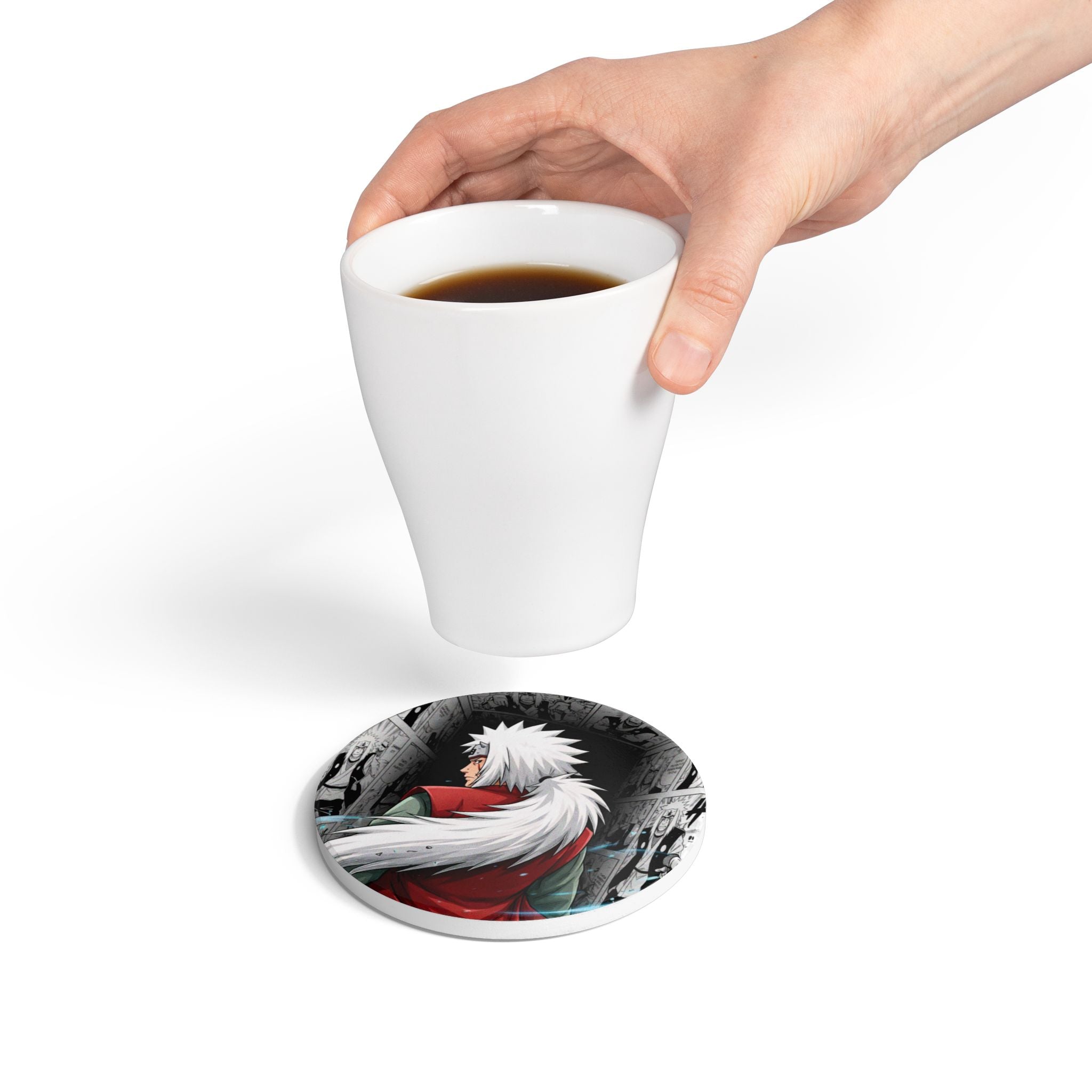 Anime Shinobi Jiraiya Ceramic Coaster | Round Cork Back