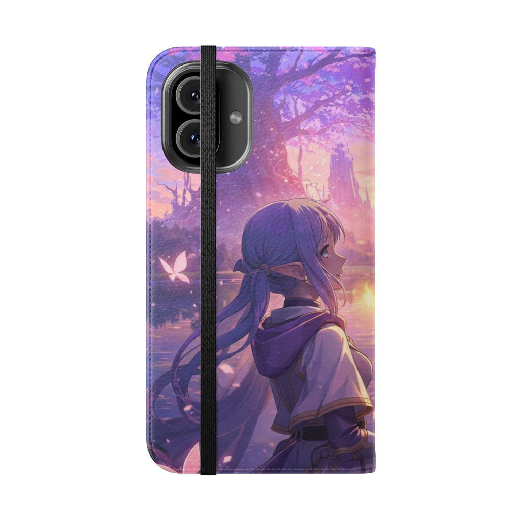 Anime Landscape Flip Phone Case — Fantasy Sunset Genshin-Style Wallet Cover