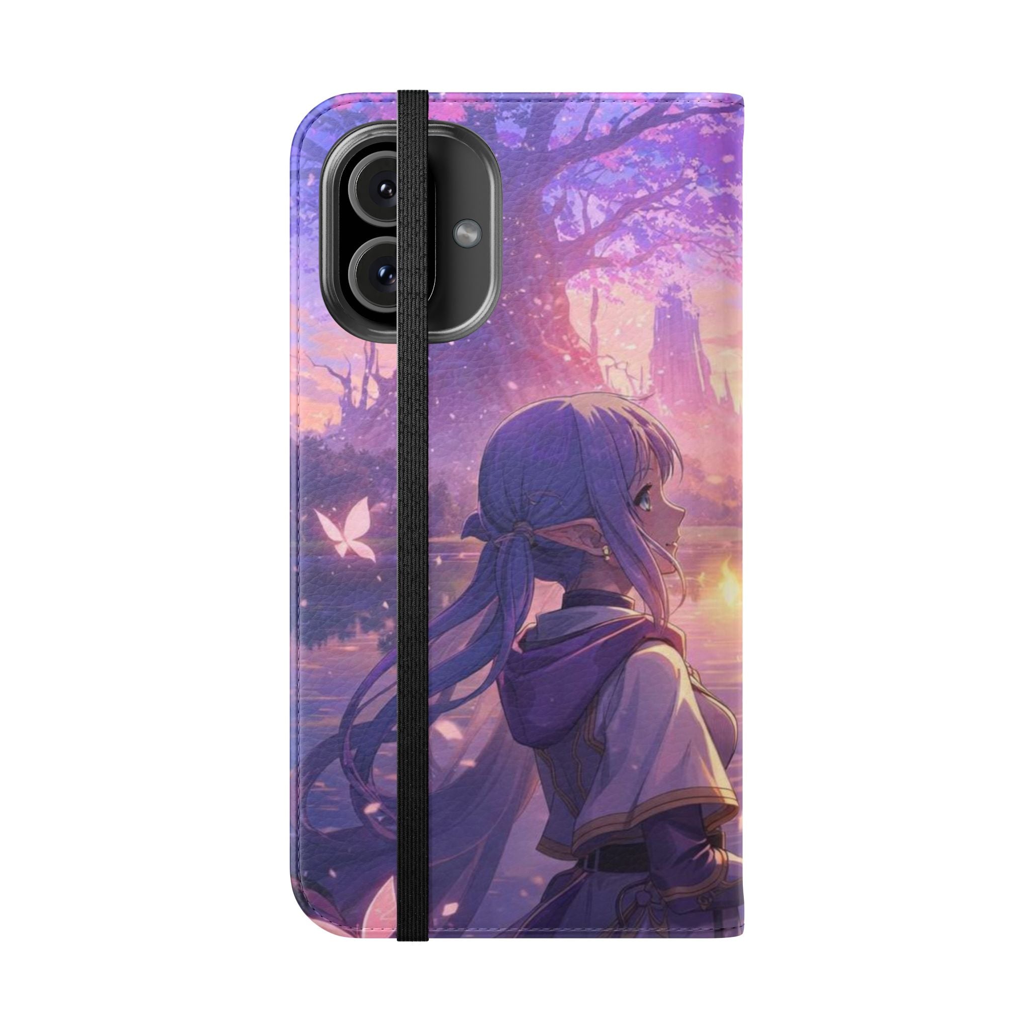 Anime Landscape Flip Phone Case — Fantasy Sunset Genshin-Style Wallet Cover