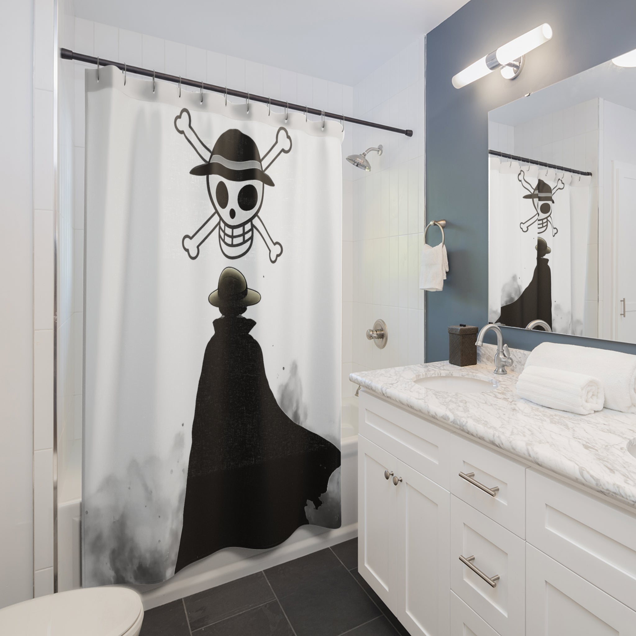 Straw Hat Shower Curtain | Silhouette Jolly Roger