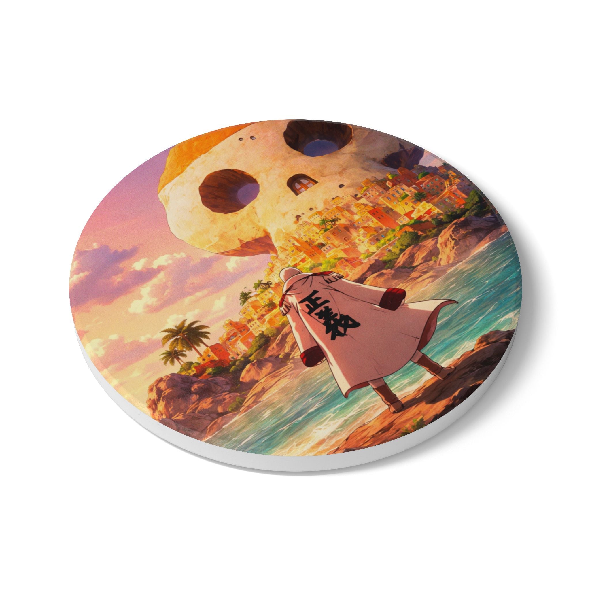Straw Hat Pirate Cape Skull Island Ceramic Coaster | Anime Scene