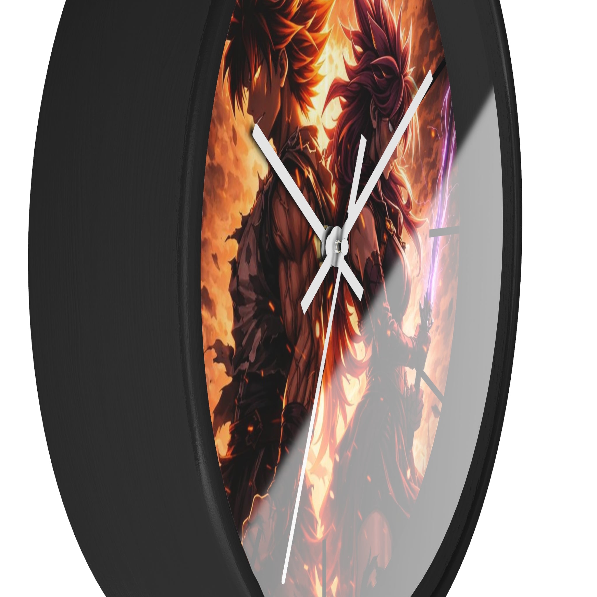 Fiery Warrior Duo Wall Clock | Fantasy Anime Swordfighters, Glowing Battle Scene