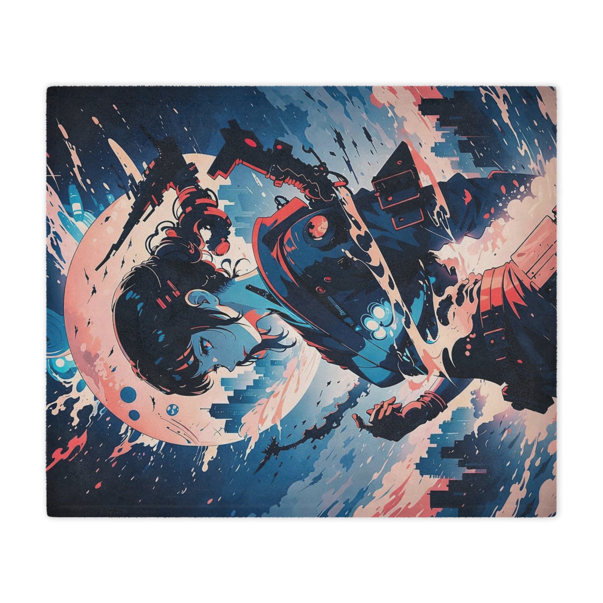 Samurai Girl Moonlight Minky Blanket | Anime Warrior Art