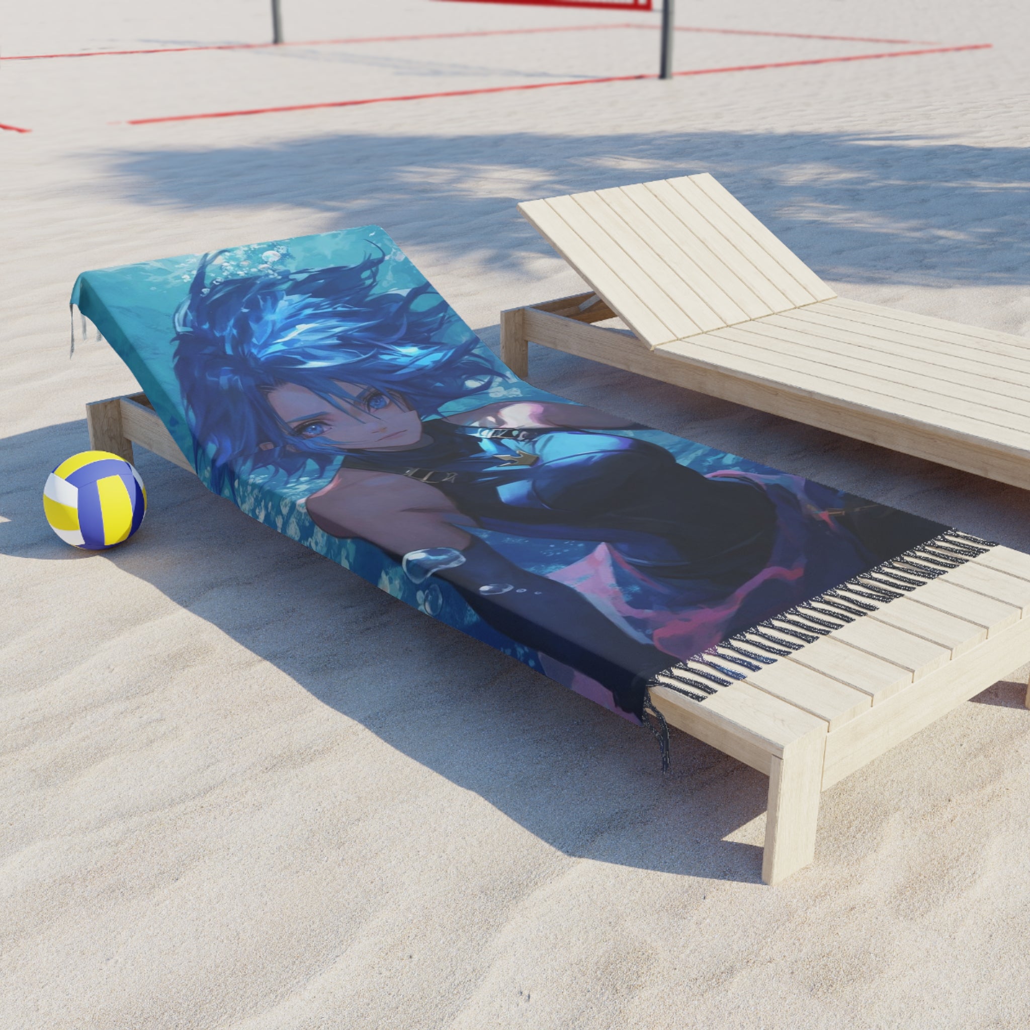 Blue Anime Mermaid Beach Towel | Boho Fringe Beach Cloth