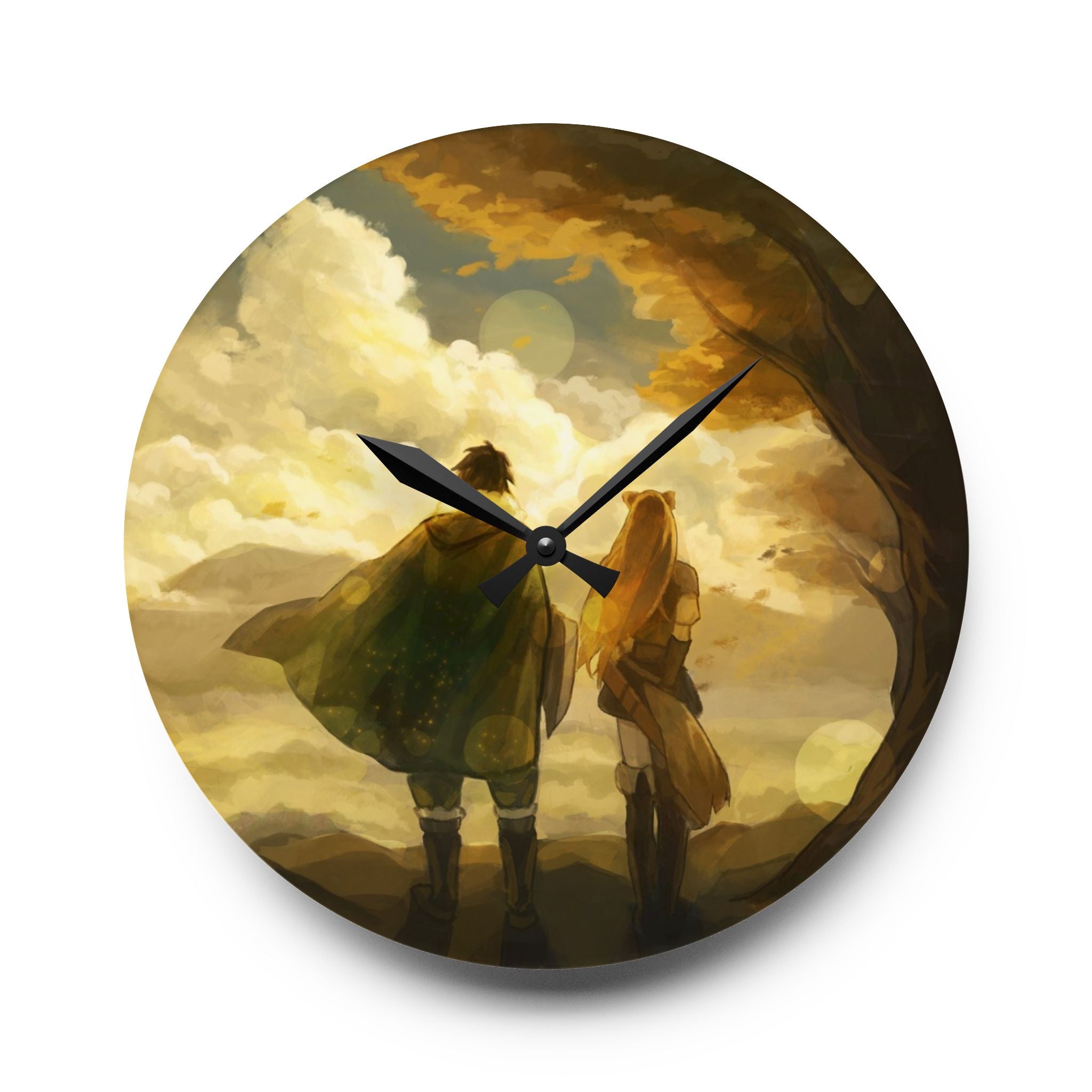 Sunlit Companions Acrylic Wall Clock | Fantasy Landscape, Cozy Atmosphere