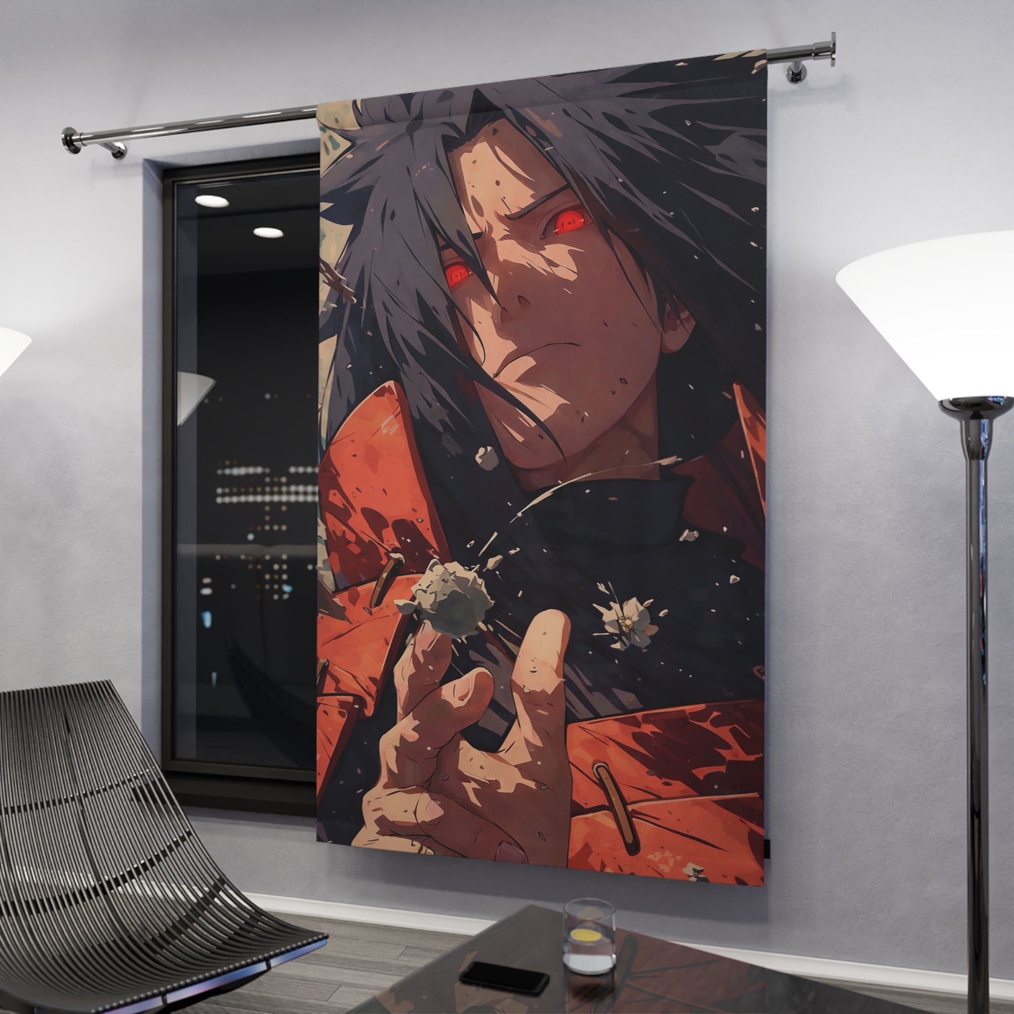 Anime Character Curtain — Dark Red-Eyed Ninja Window Drapery