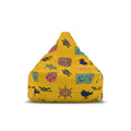 Nautical Treasure Yellow Bean Bag Cover — Pirate Map, Ship Wheel & Chest Pattern