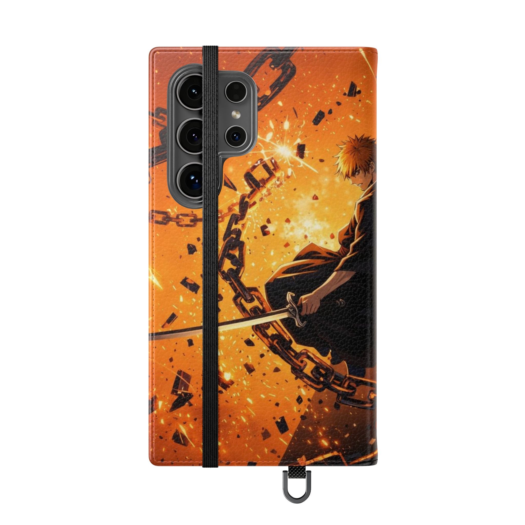 Samurai Flame Illustration Flip Phone Case - Magnetic Wallet Cover