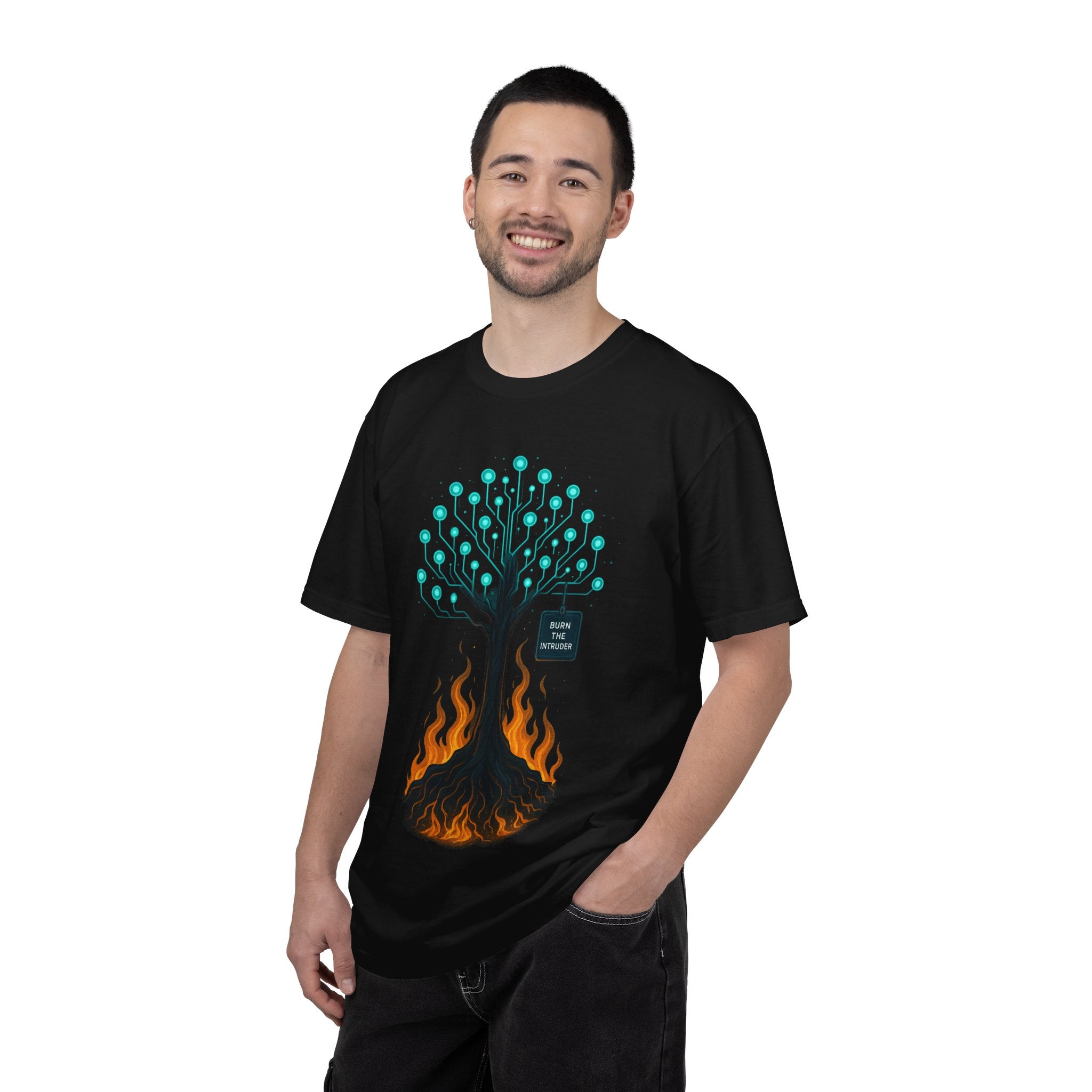 Nature-Inspired Unisex T-Shirt, Eco-Friendly Tee, Tree and Flames Design, Casual Wear, Gift for Nature Lovers