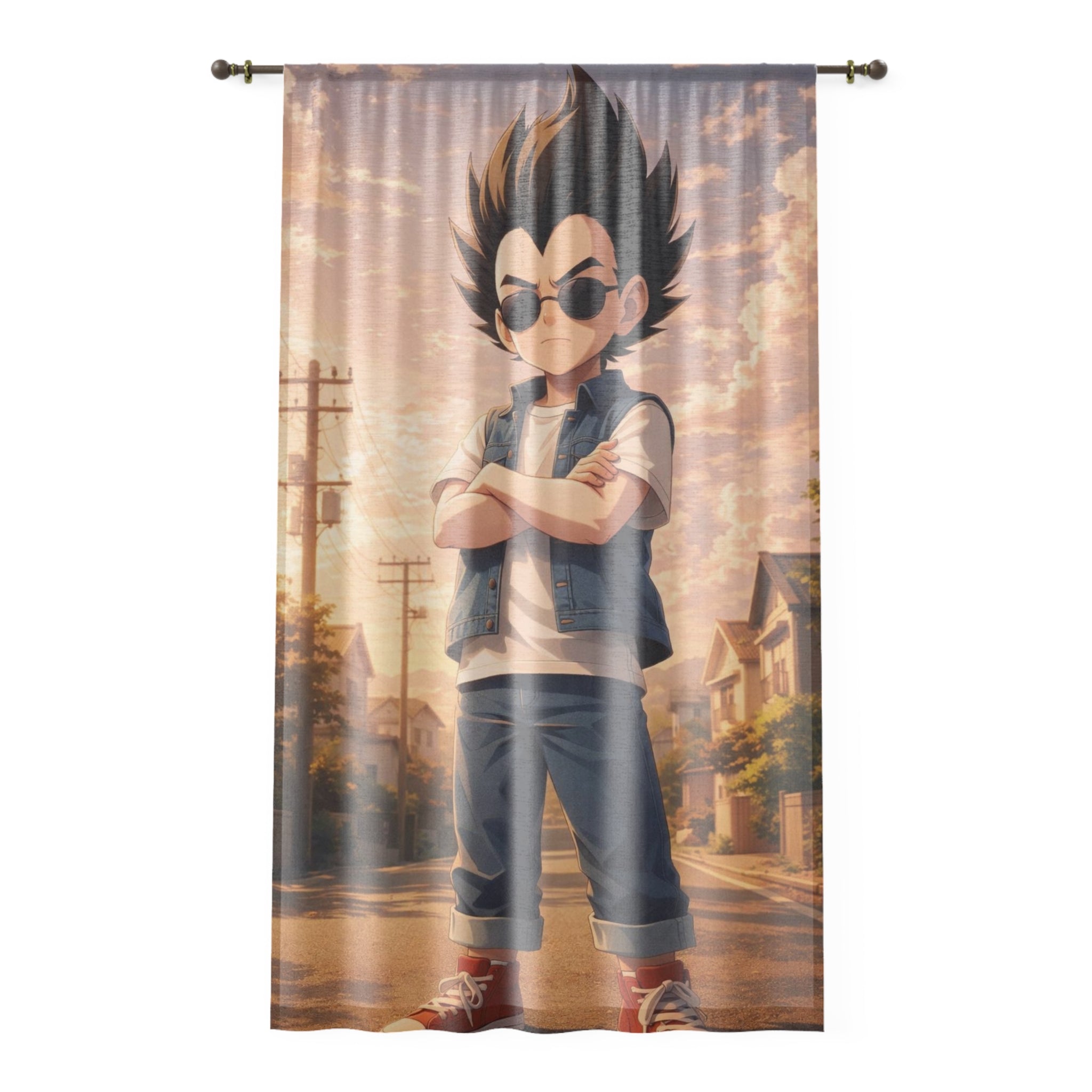 Cartoon Cool Kid Window Curtain | Anime Street Scene Sheer Panel