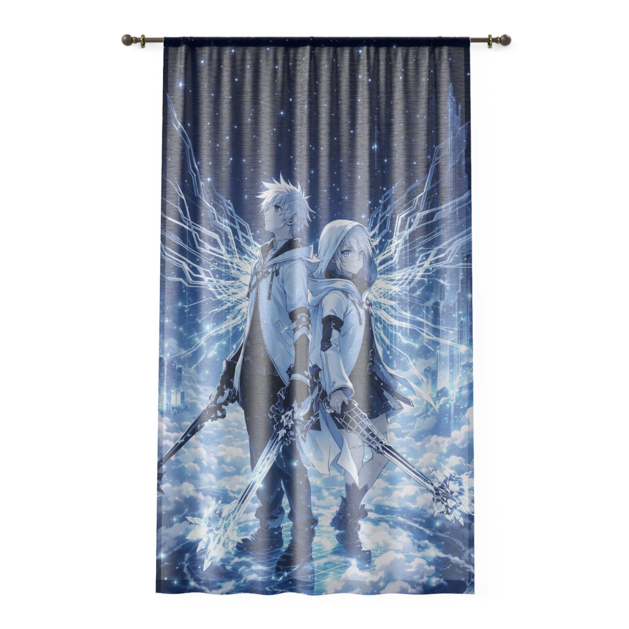 Anime Angel Warriors Window Curtain – Ethereal Sky Battle Scene