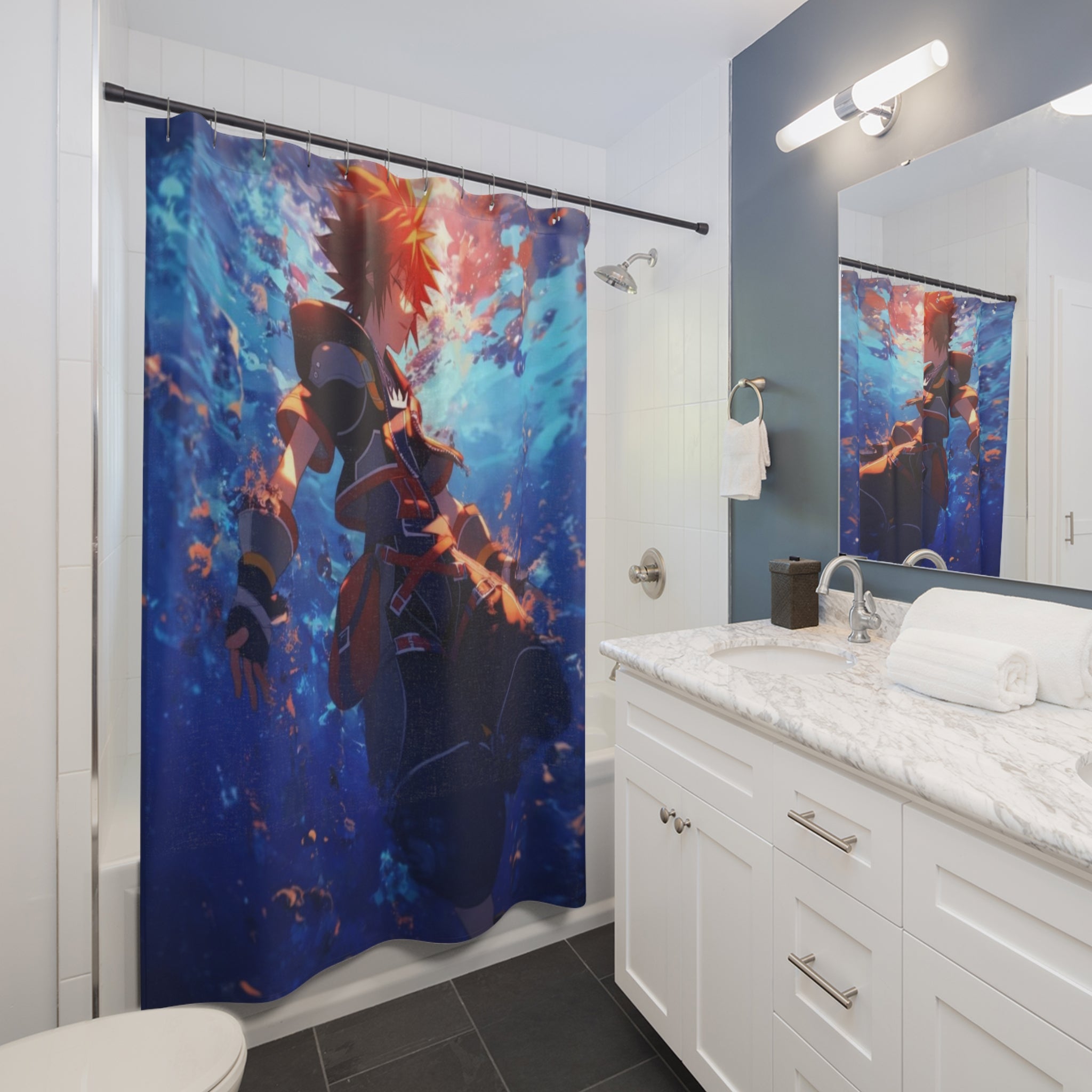 Sunlit Anime Hero Shower Curtain | Fantasy Underwater Scene