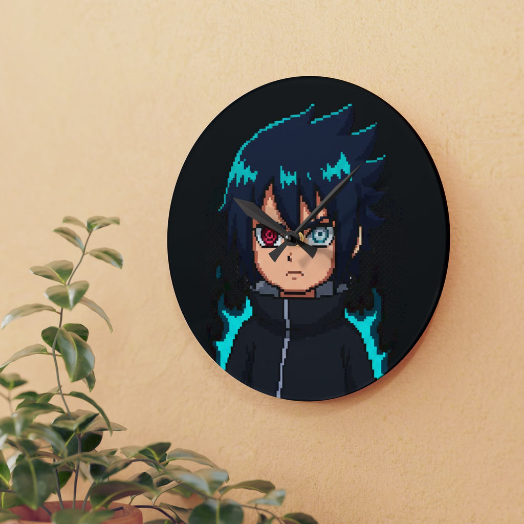 Pixel Anime Character Acrylic Wall Clock — Dual-Eye Neon Gamer Decor