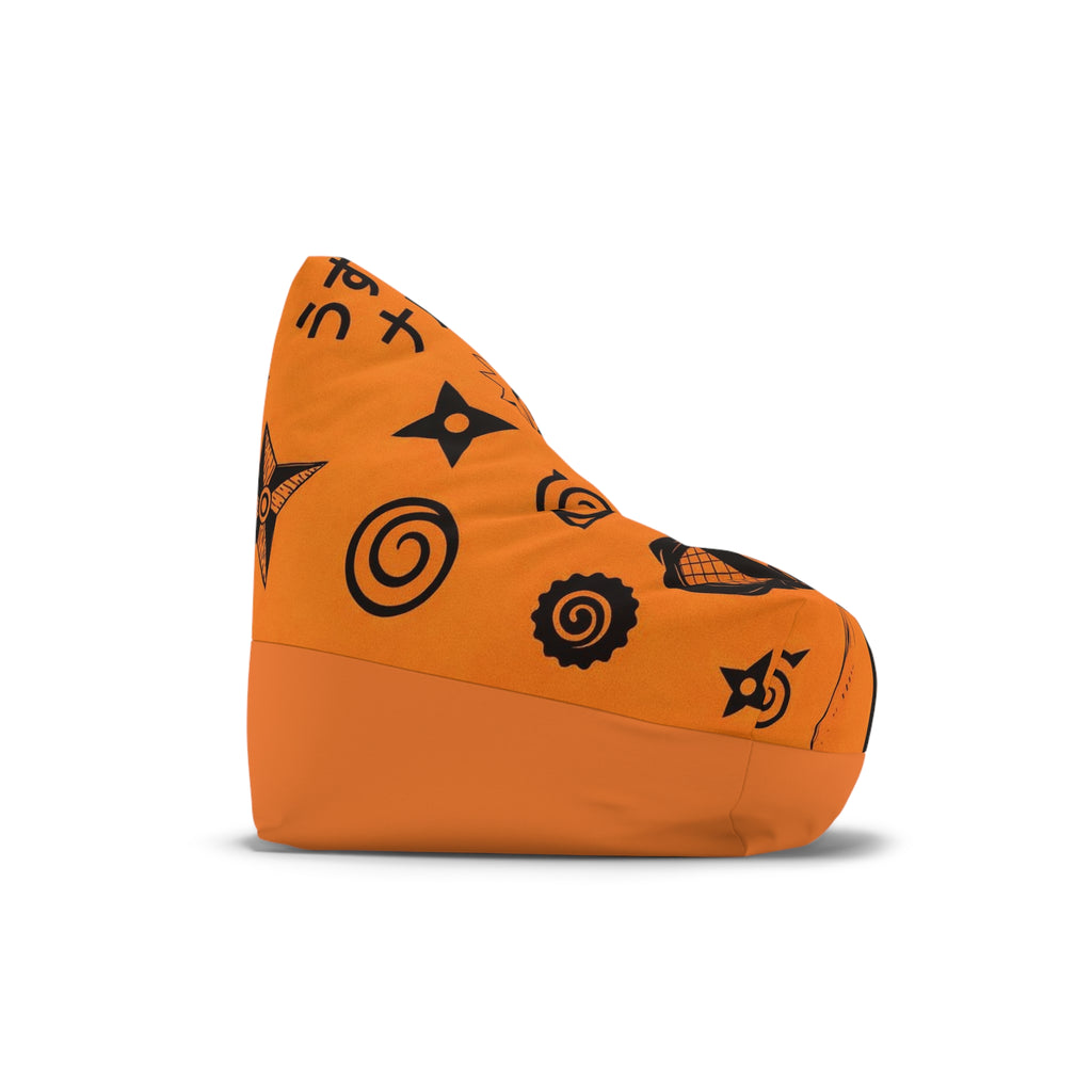 Anime Ninja Illustration Bean Bag Chair Cover | Anime Orange Shuriken Pattern 