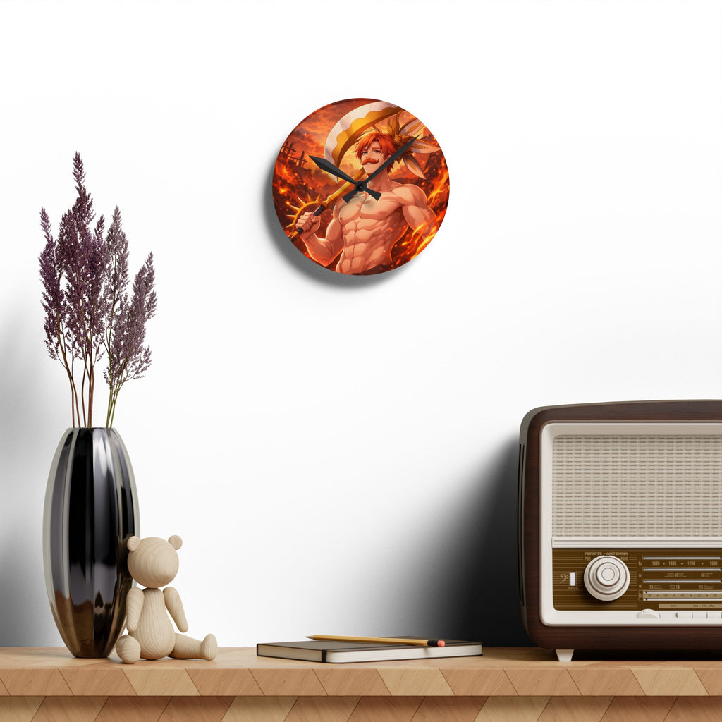 Flaming Pirate Warrior Acrylic Wall Clock — Anime Beach Hero Decor