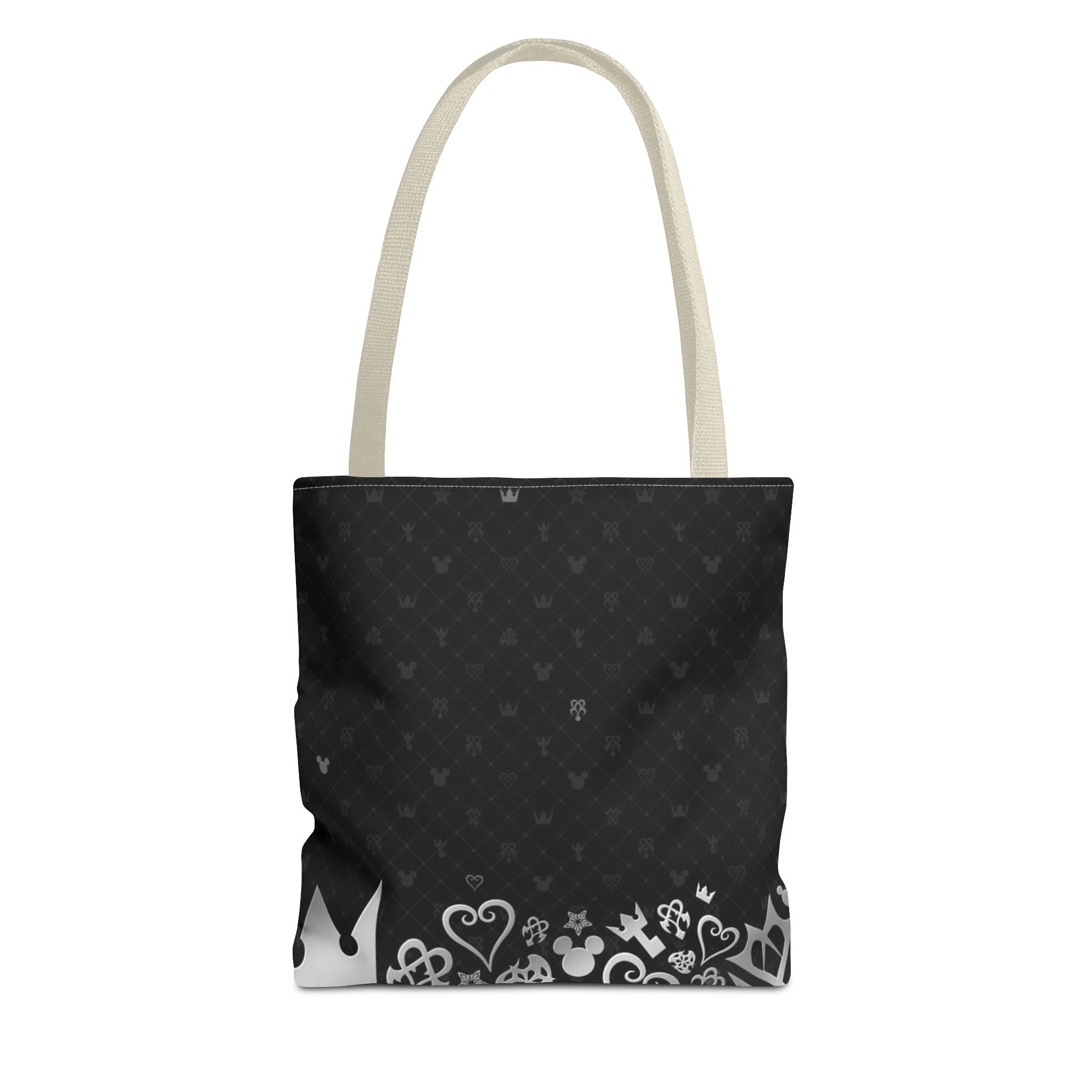 Black Heart Pattern Crown Tote Bag | Floral Border