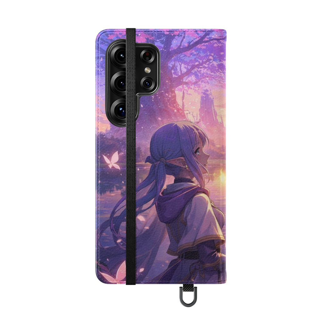 Anime Landscape Flip Phone Case — Fantasy Sunset Genshin-Style Wallet Cover